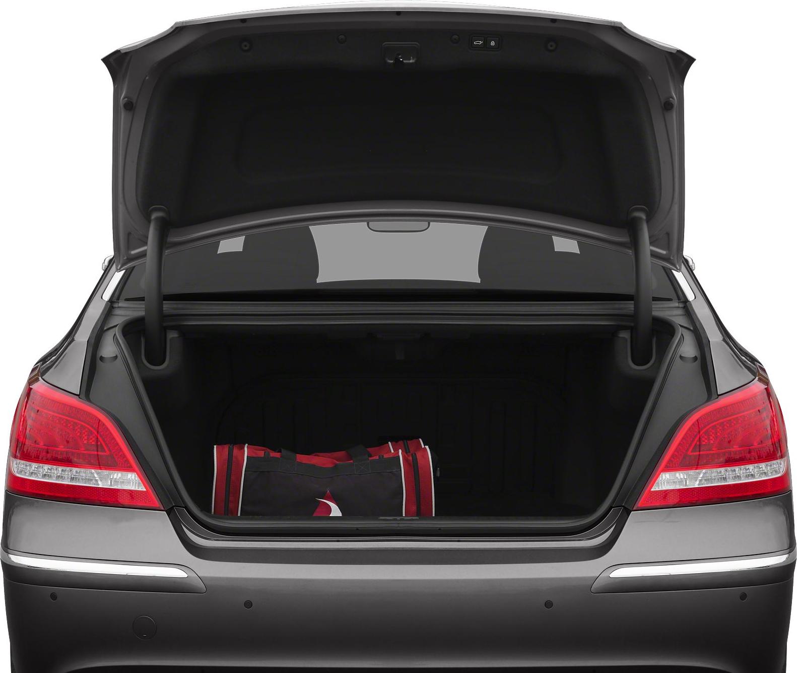 Open trunk interior and LED tail lights of a luxury sedan