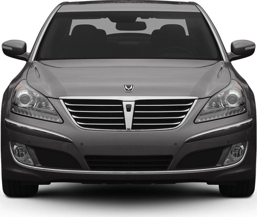 Luxury sedan front with grille and headlights