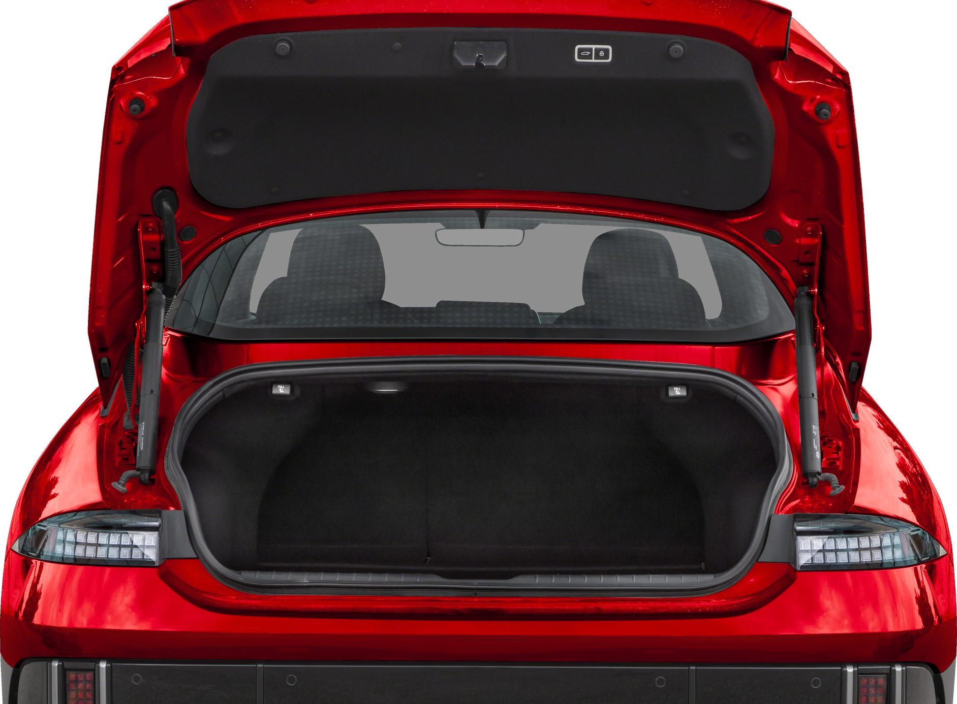 Open rear trunk with LED taillights and hatchback design