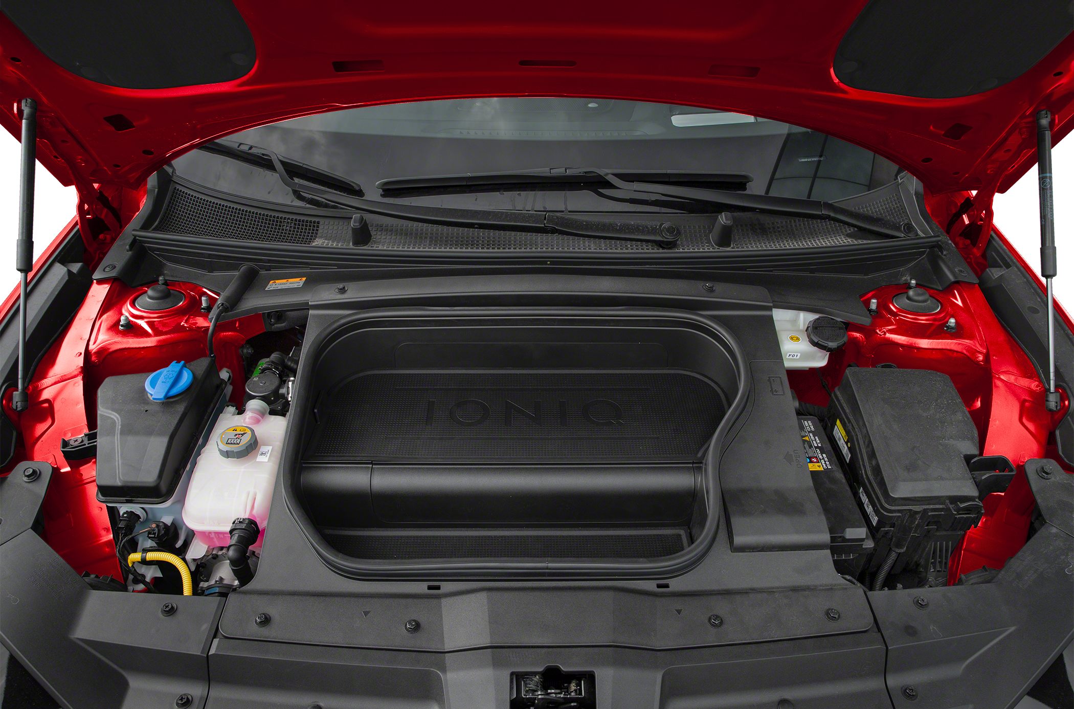 Electric engine bay and front compartment components under hood