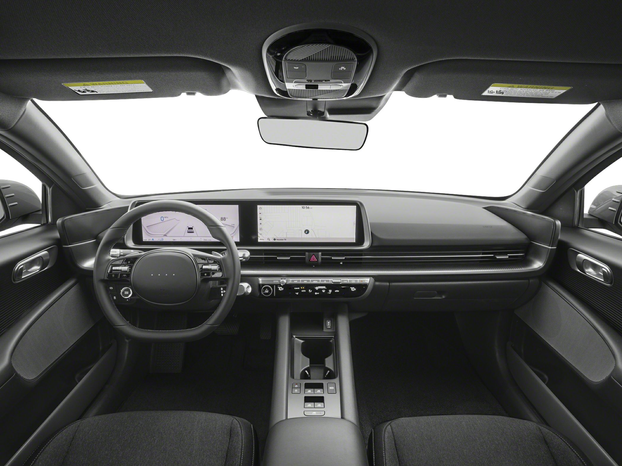 Dashboard with dual digital displays and modern controls