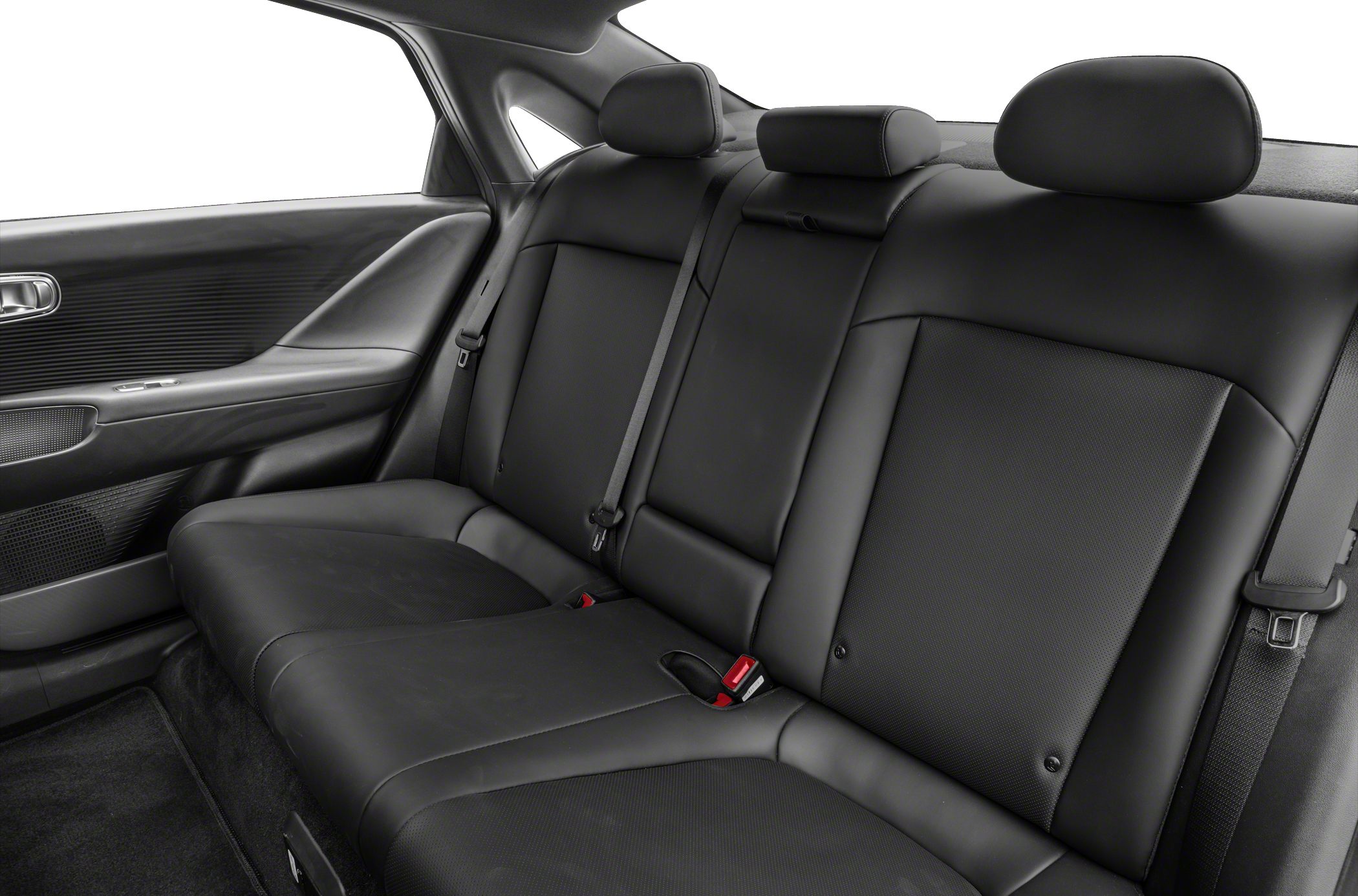 Black leather rear seats with headrests and seatbelts