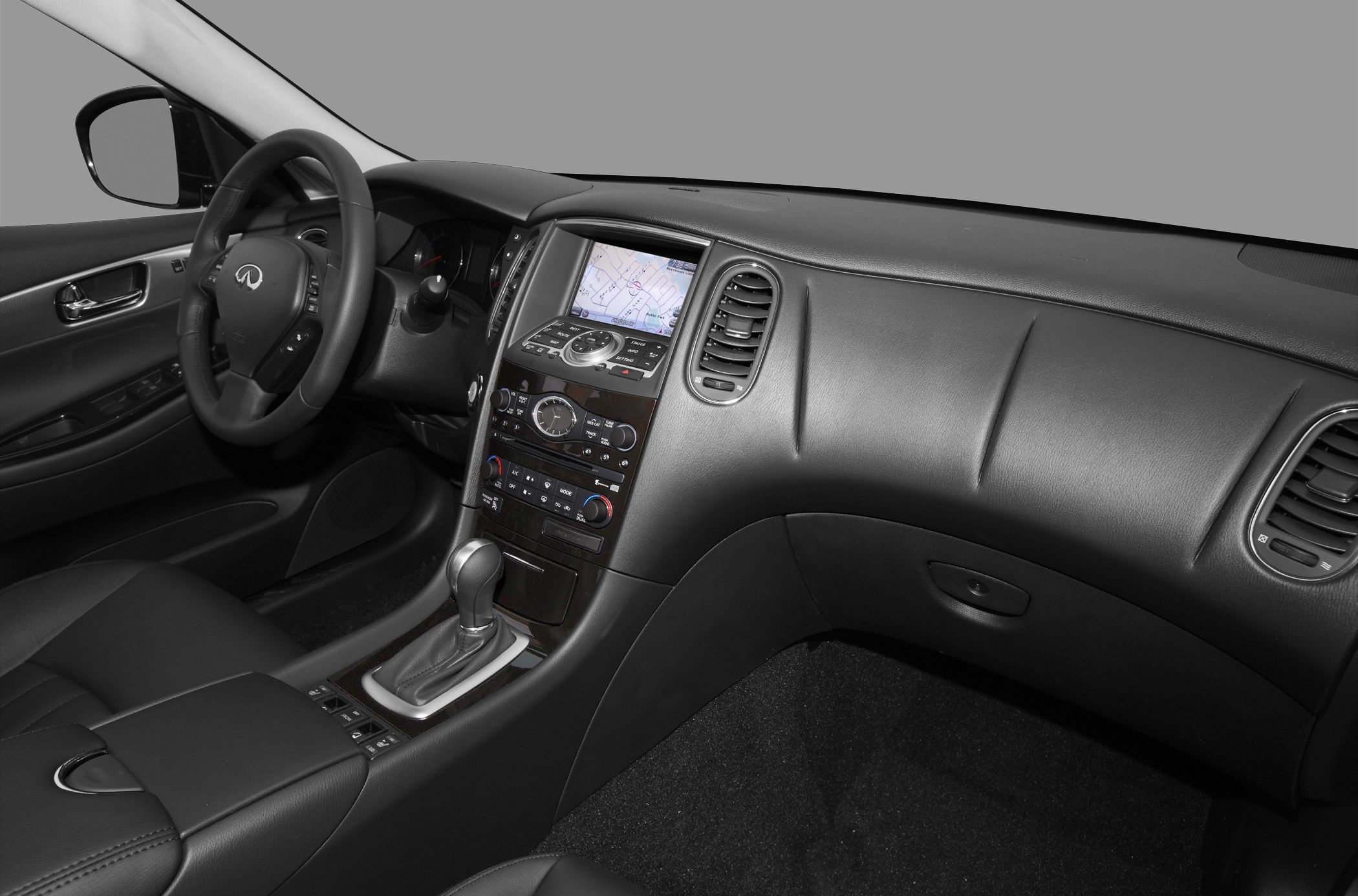 Dashboard with navigation system and leather interior in a luxury SUV
