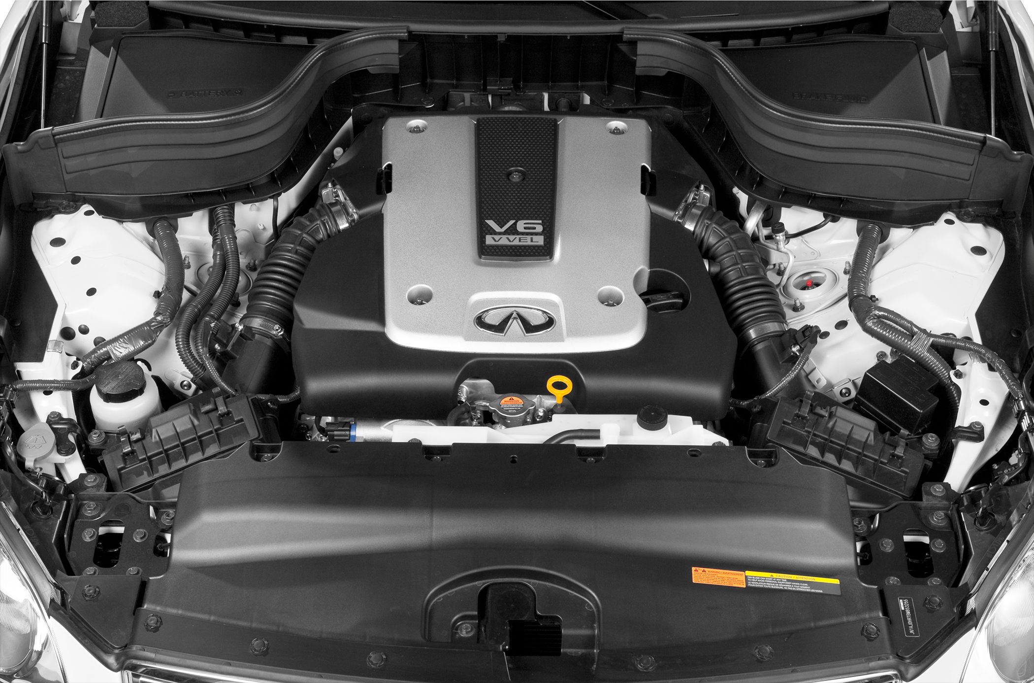 V6 VVEL engine bay with prominent Infiniti logo