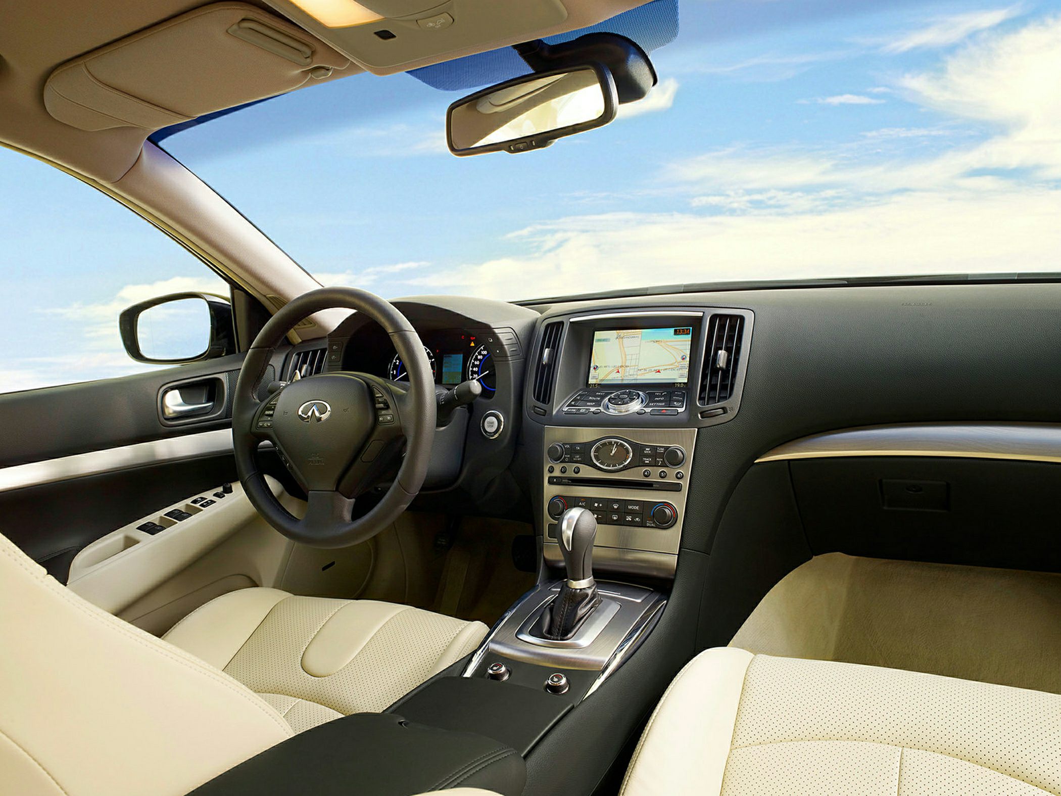 Luxury car interior with navigation system and automatic gear shift