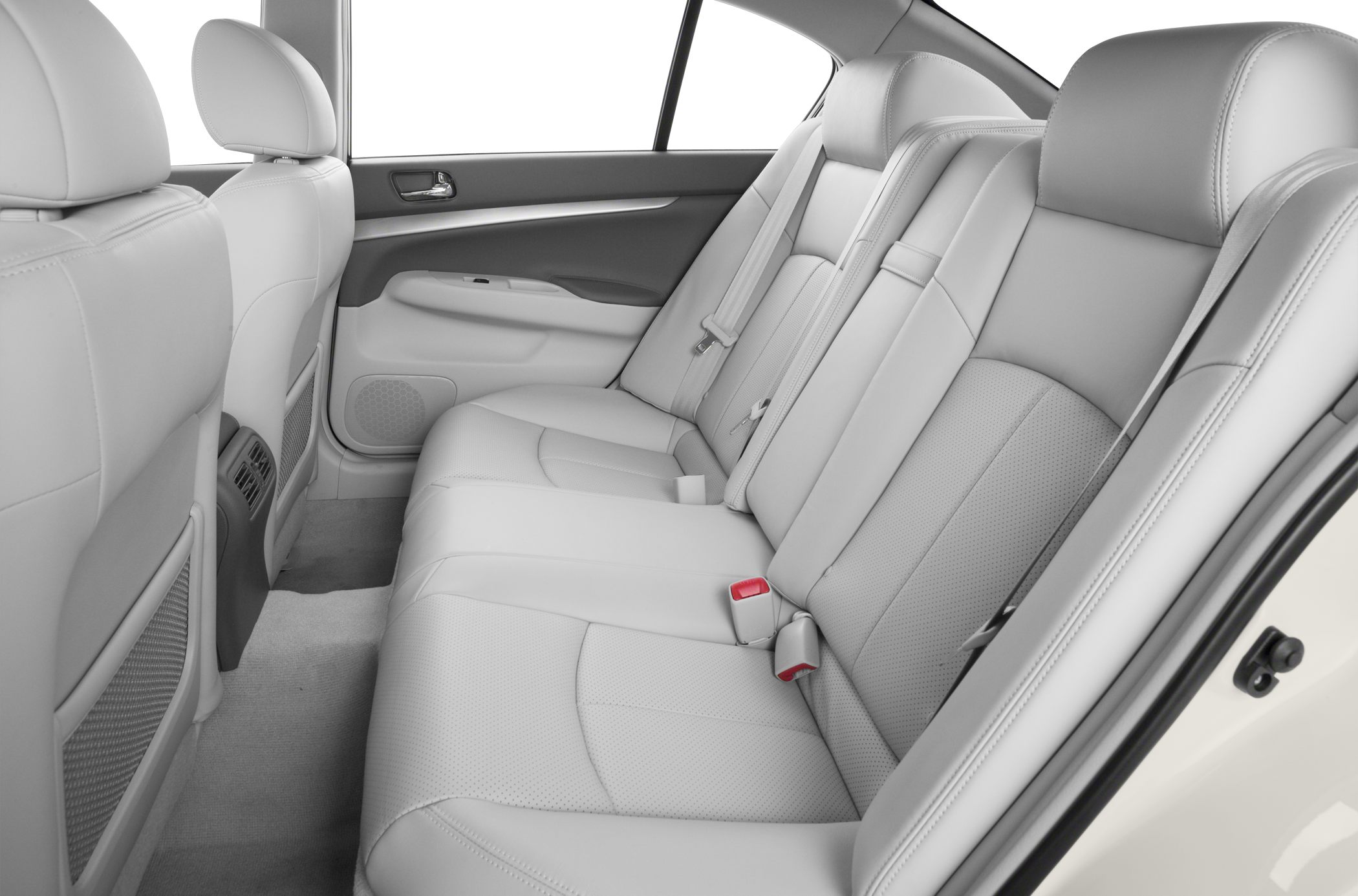 Rear seat interior with light leather upholstery and premium detailing