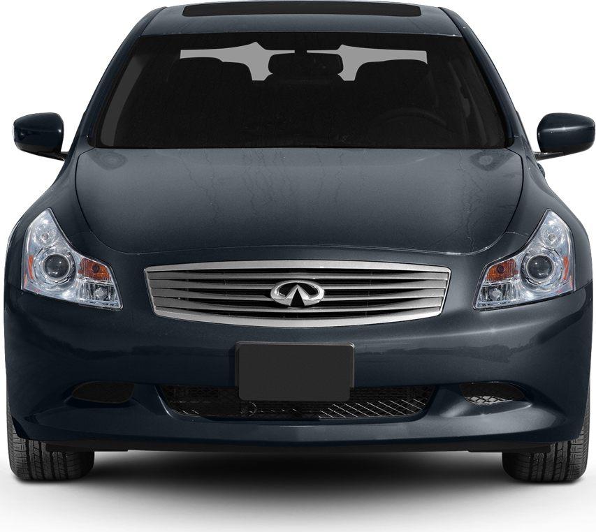 Front view with grille and headlights of a sedan