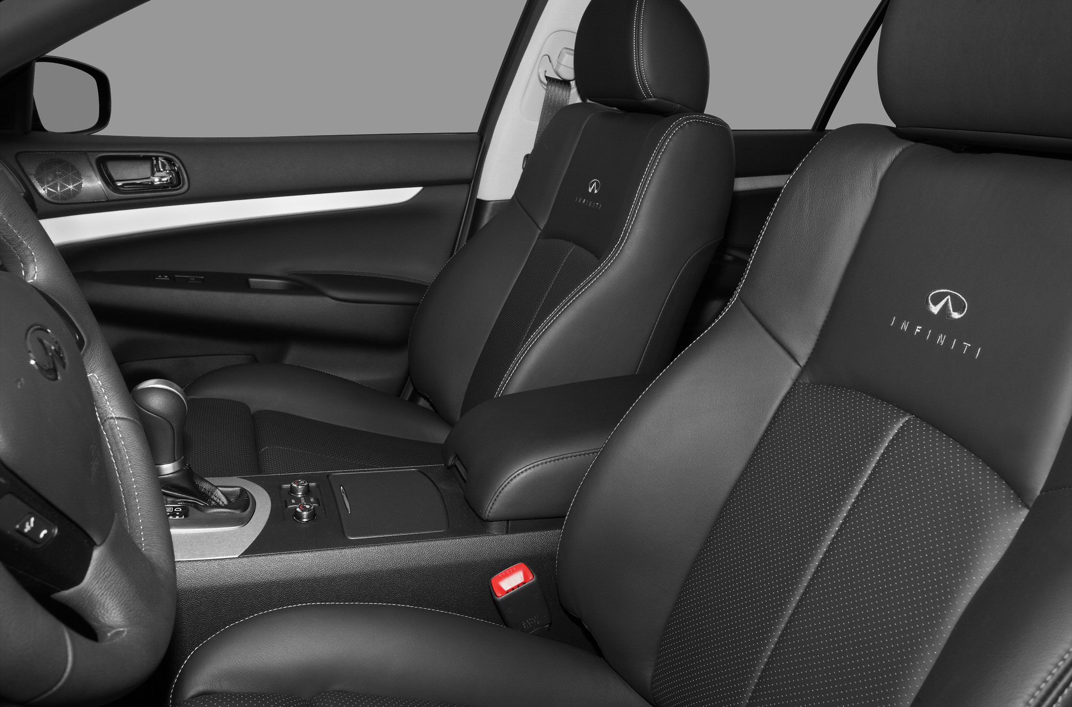 Leather seats and center console with gear shift and armrest