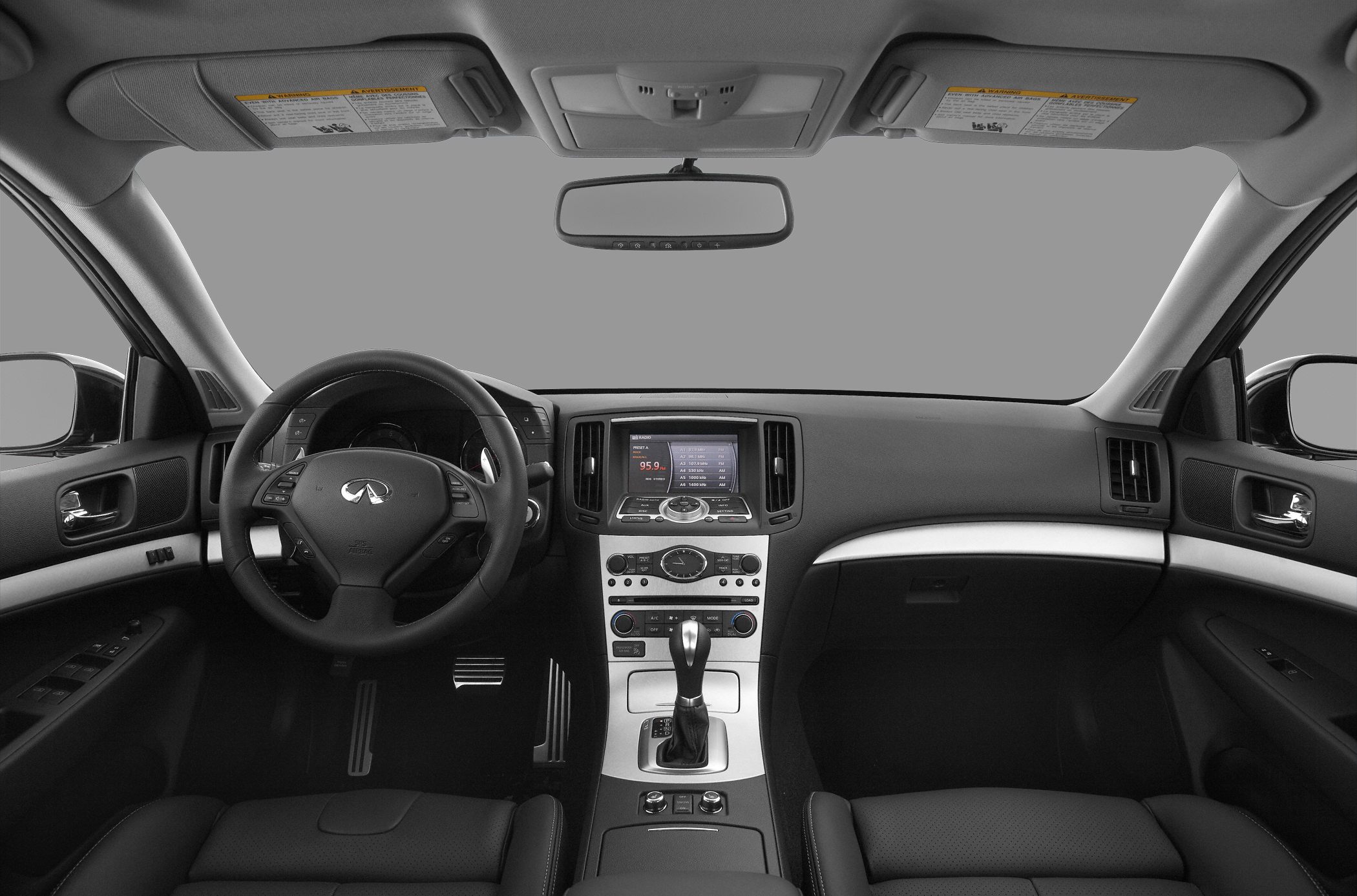 Dashboard, steering wheel, center console with controls and screen