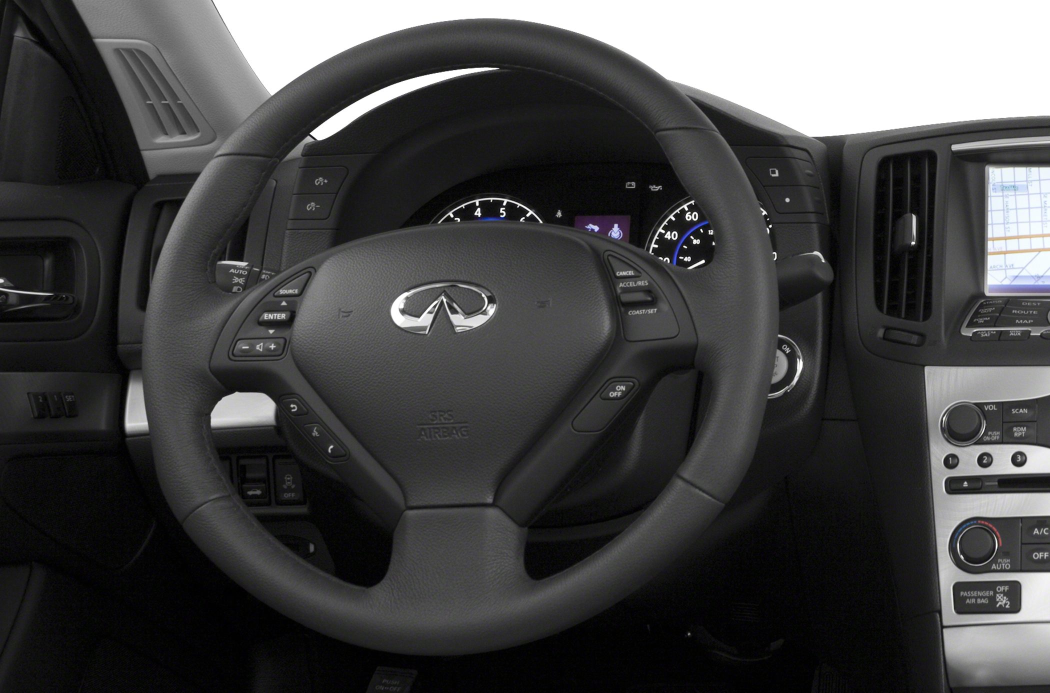 Leather multifunction steering wheel and dashboard with navigation
