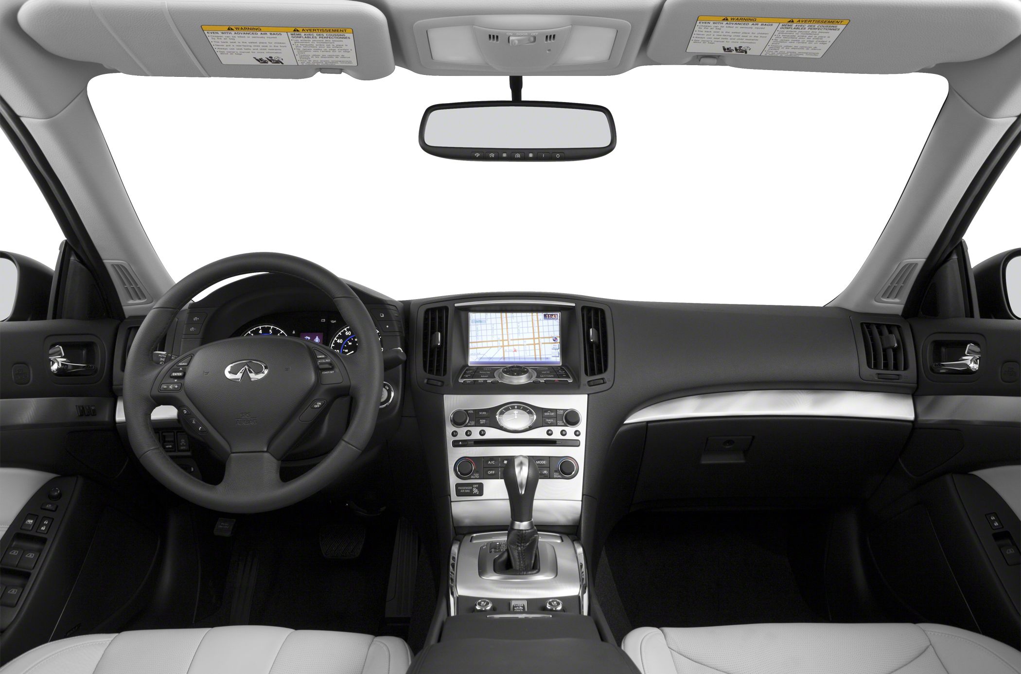 Multifunction steering wheel, center console with navigation and gear shifter