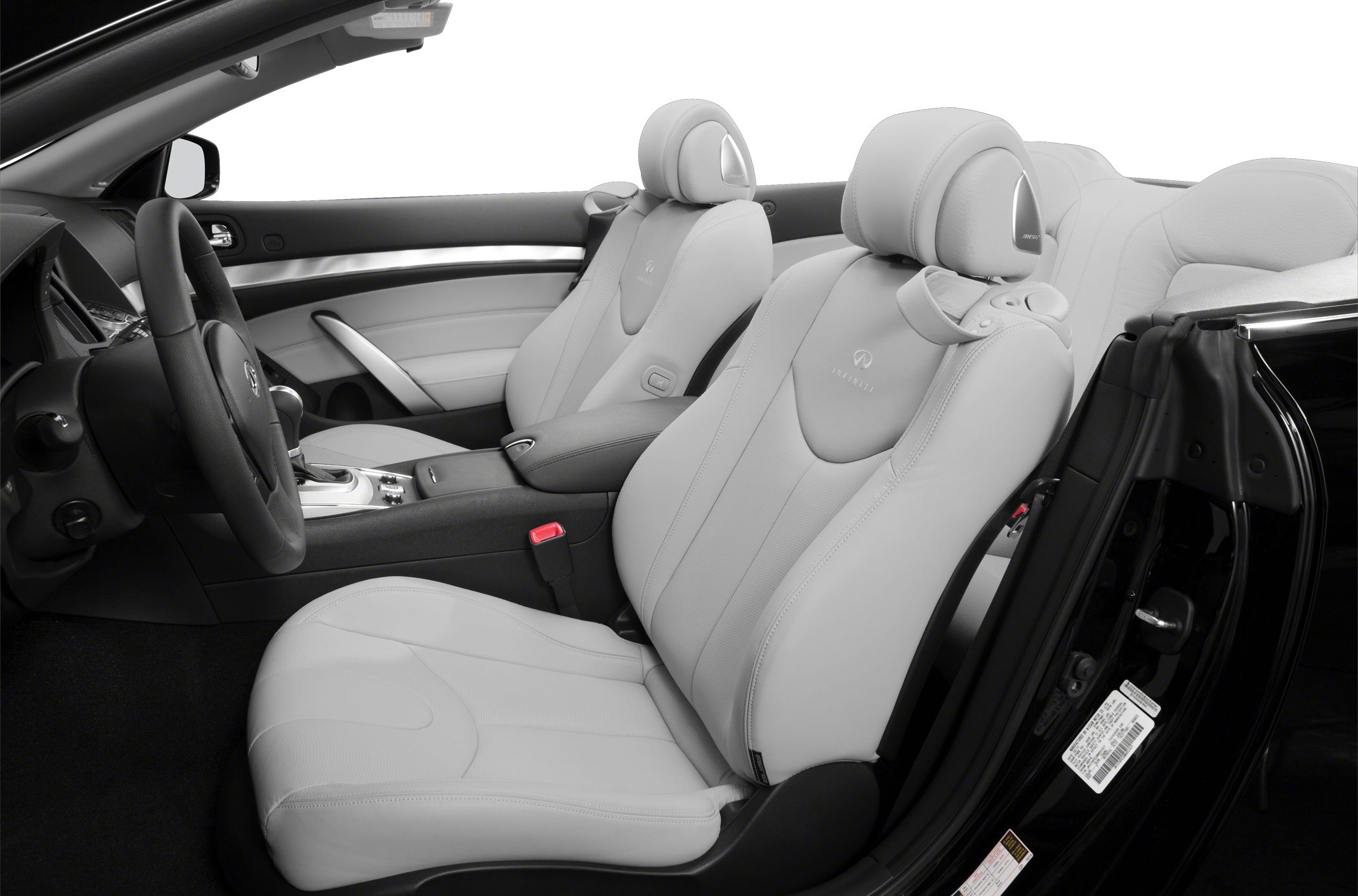 Luxury leather front seats with detailed stitching and Infiniti branding