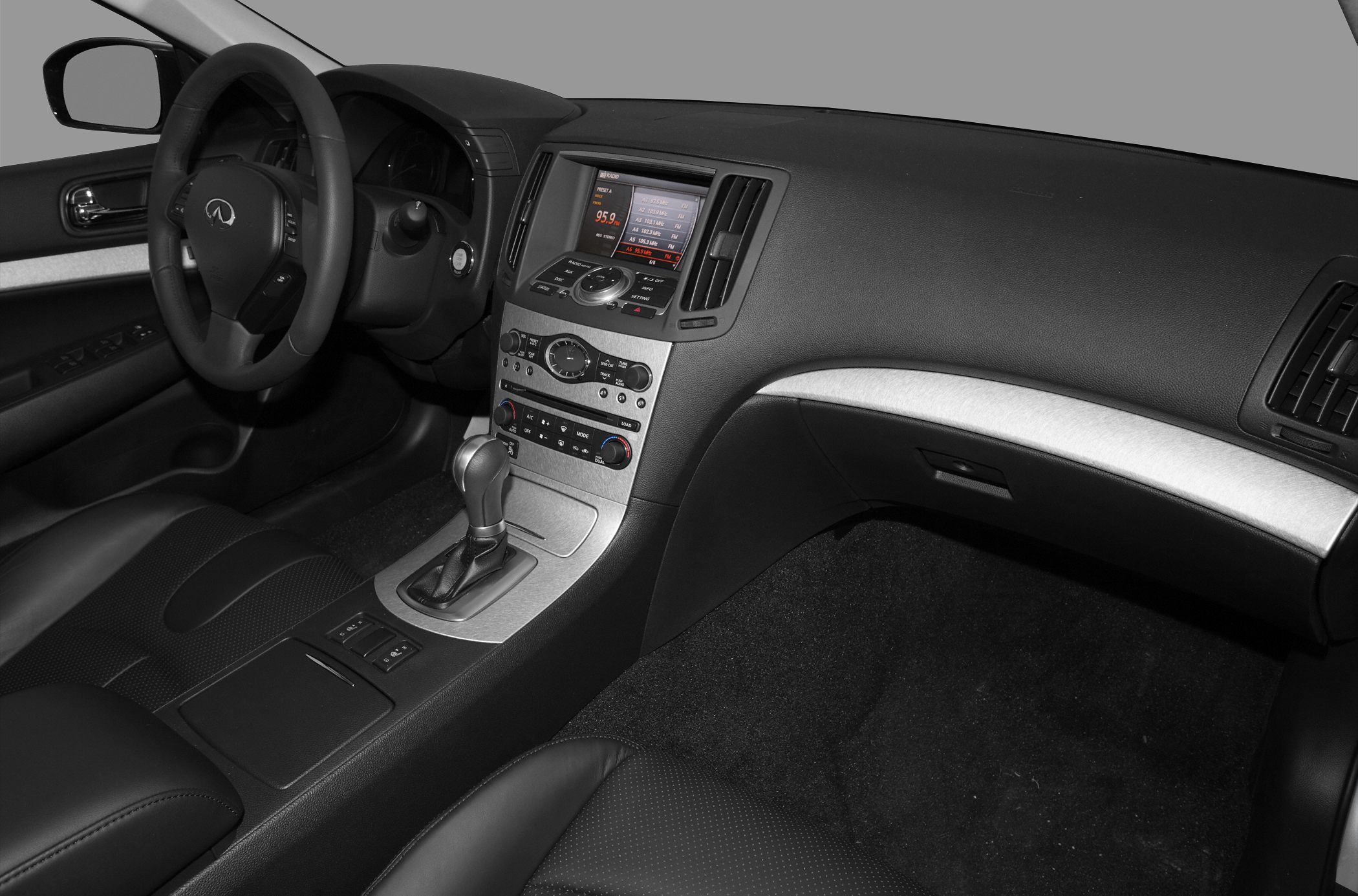 Dashboard, infotainment screen, gear shifter, and luxury sedan interior features
