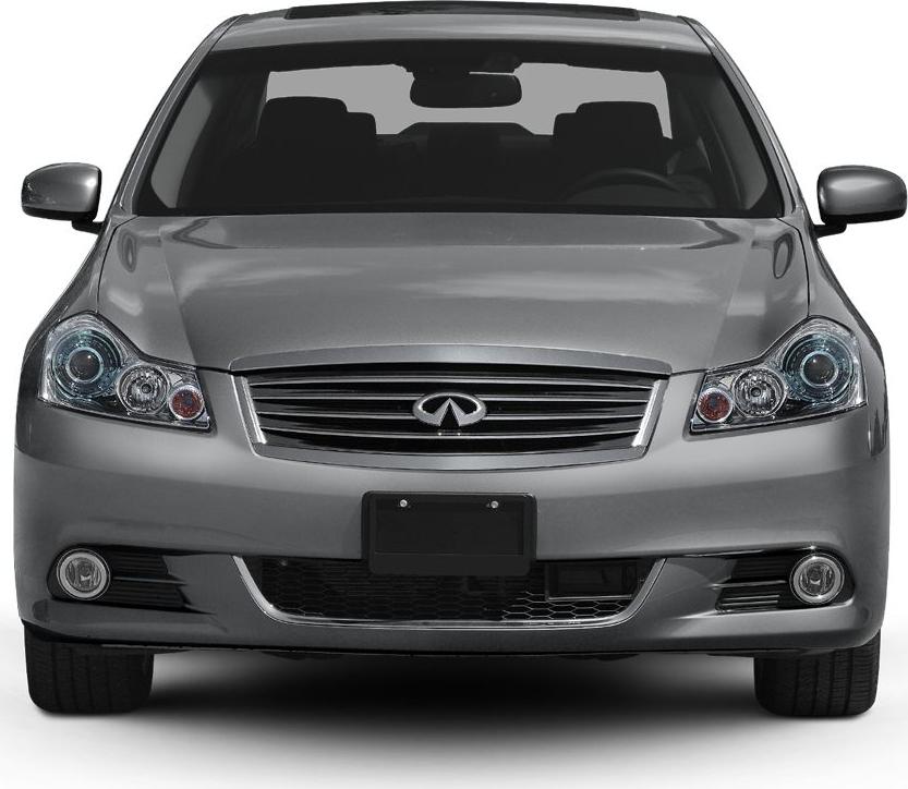 Front view of sedan featuring headlights, grille, and fog lights