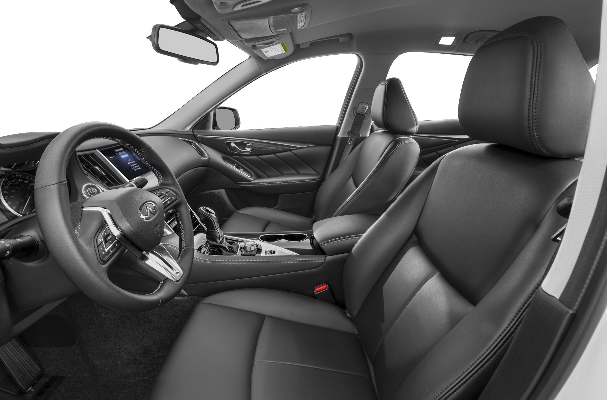 Luxury leather front seats and advanced dashboard with steering wheel and center console