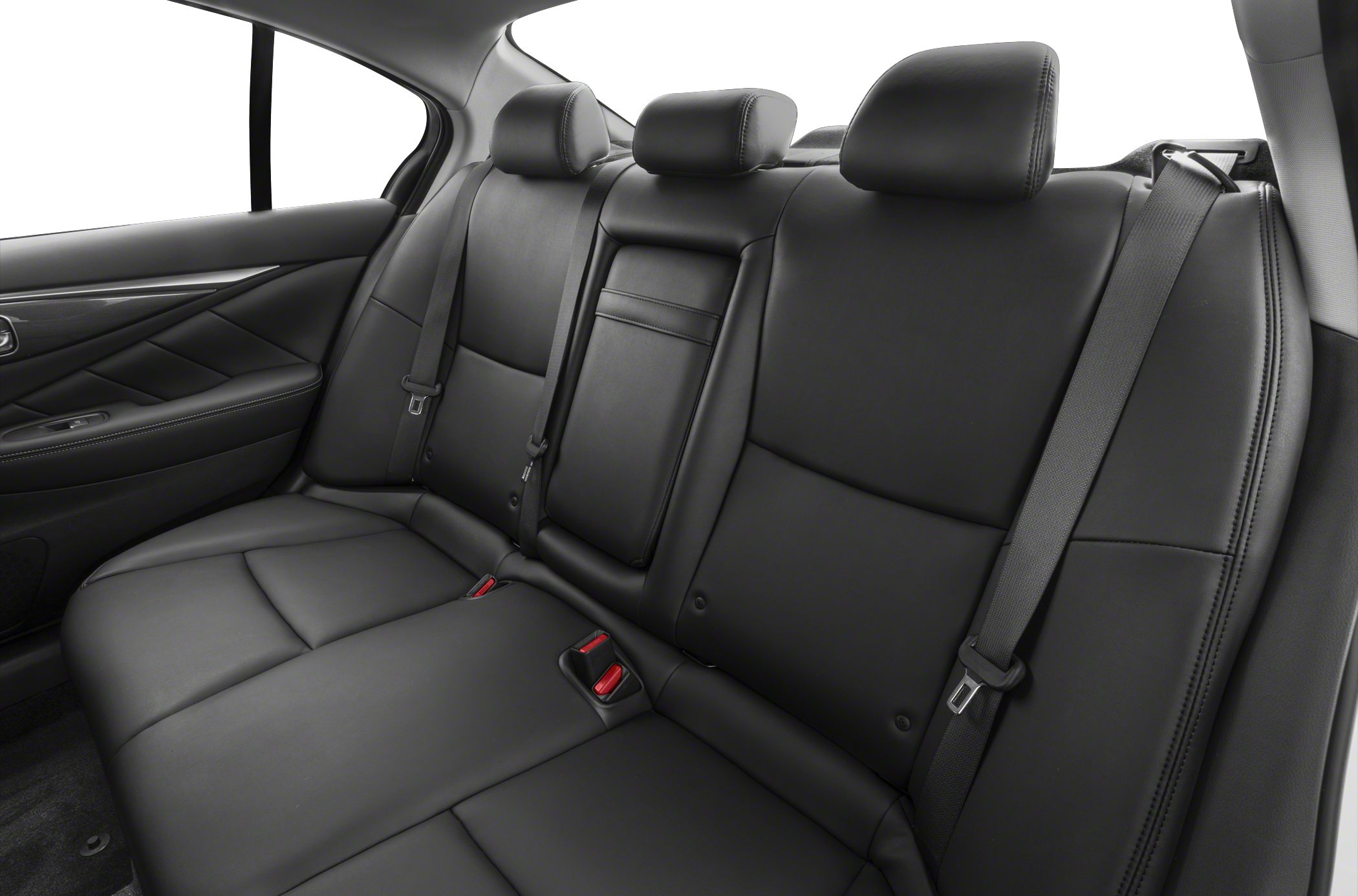Black leather rear seats with headrests and seatbelts