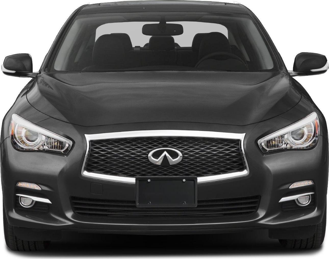 Distinctive grille and headlight design in black luxury sedan front view