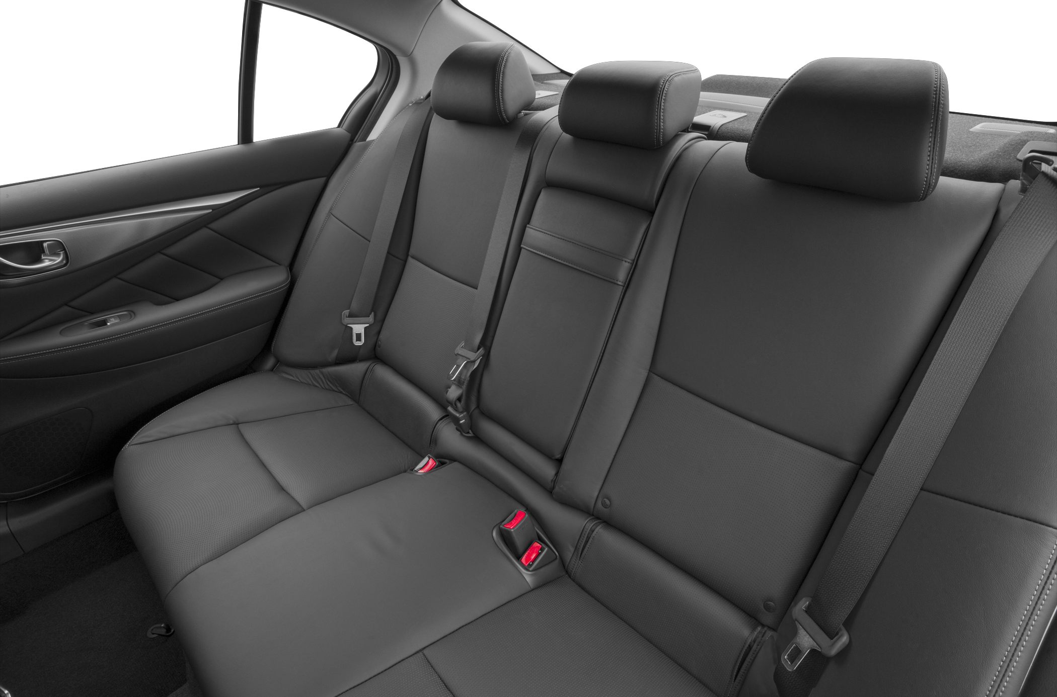 Rear black leather seats with headrests and seat belts