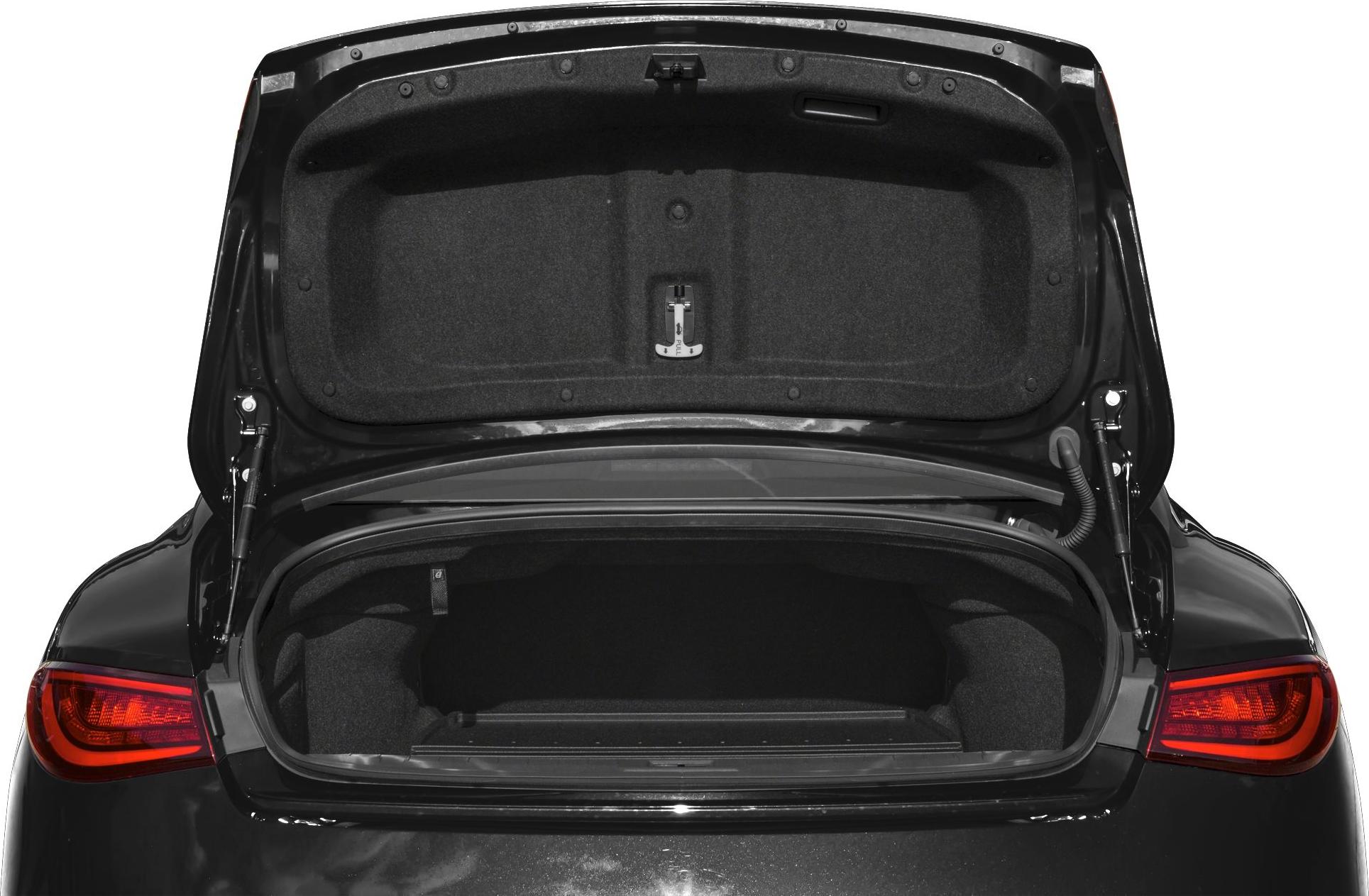 Open rear trunk showing spacious cargo storage with black lining and visible trunk lid details