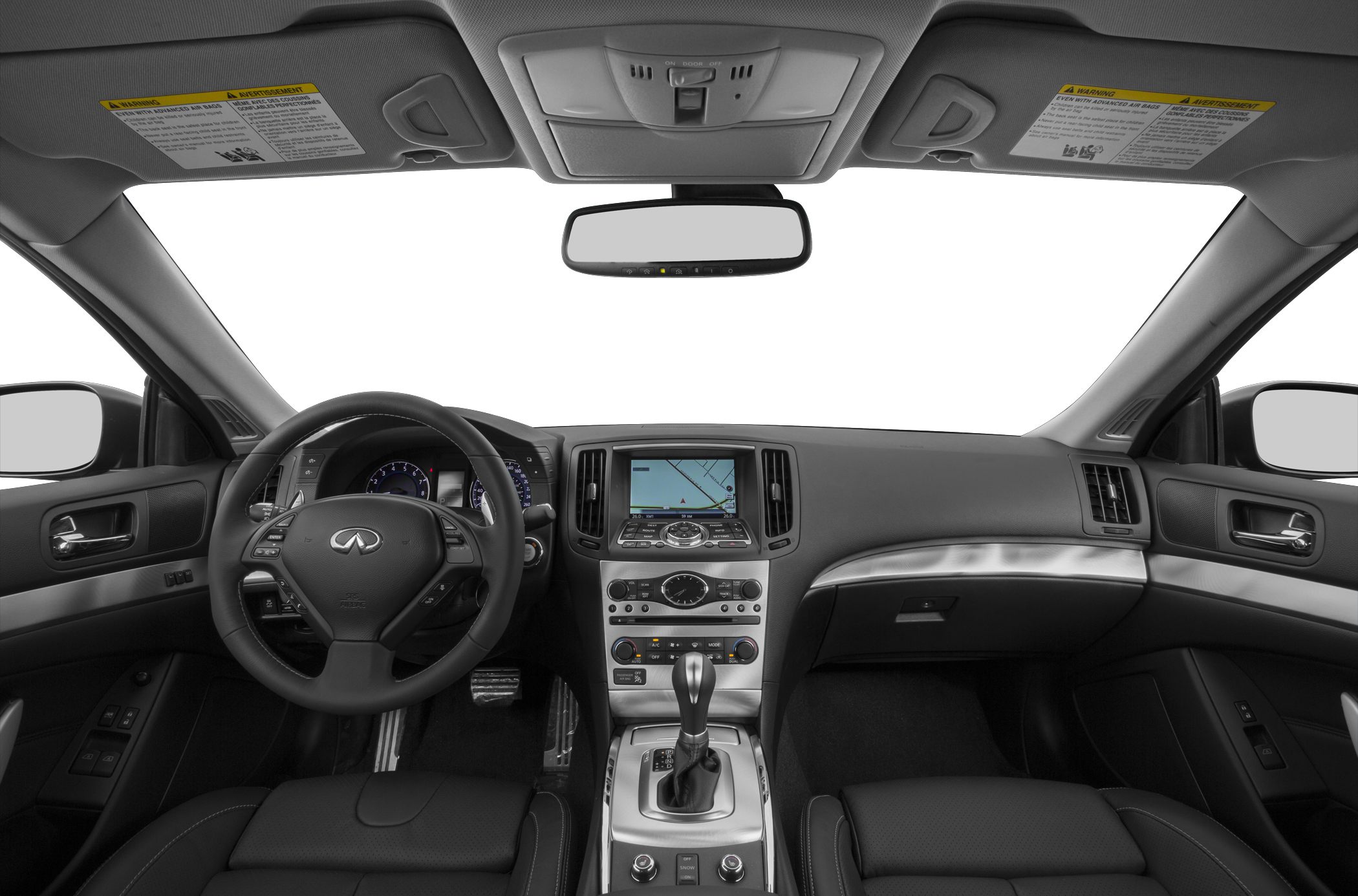 Sleek dashboard with navigation and sporty steering wheel