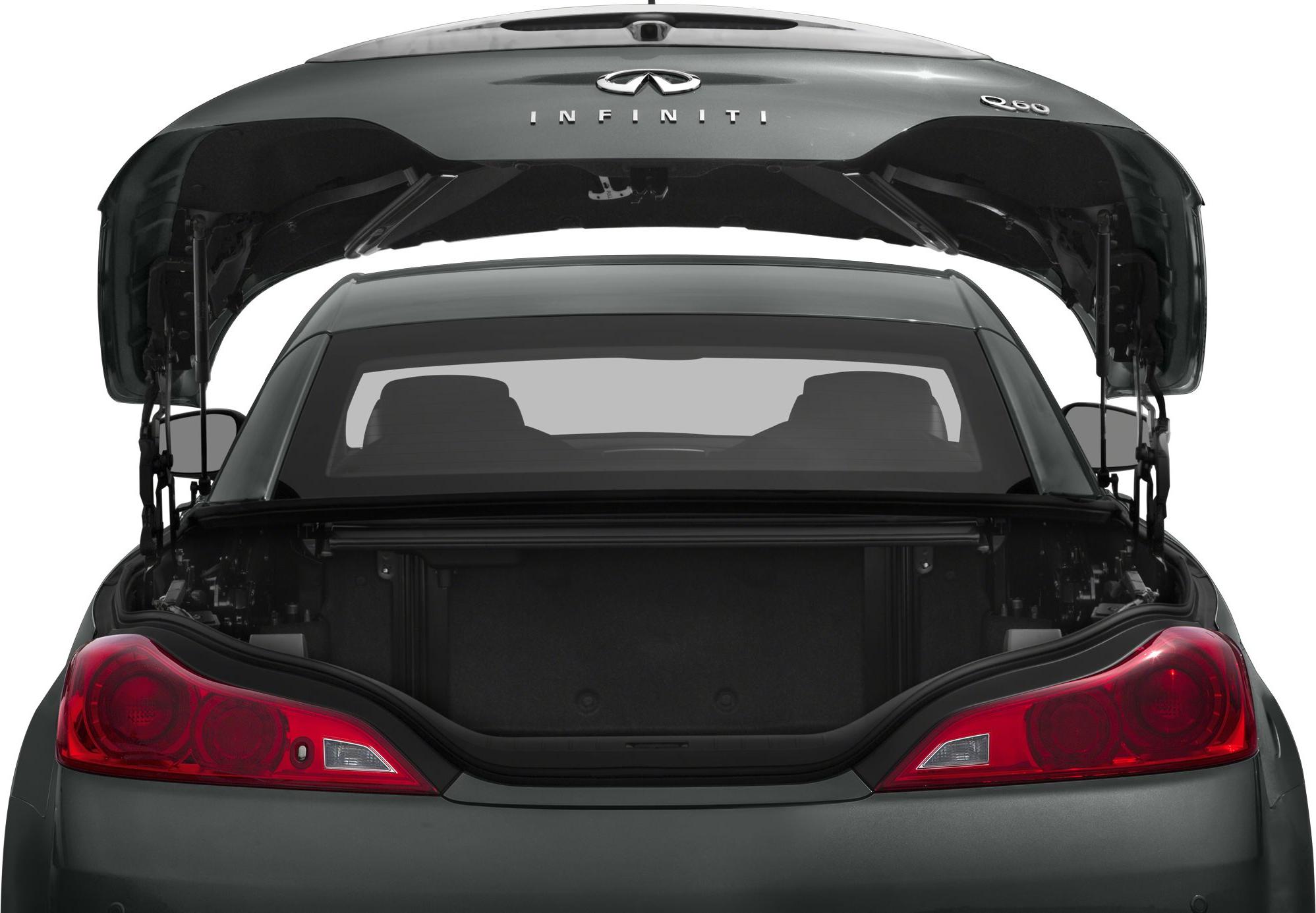 Open trunk and rear lights of a convertible coupe.