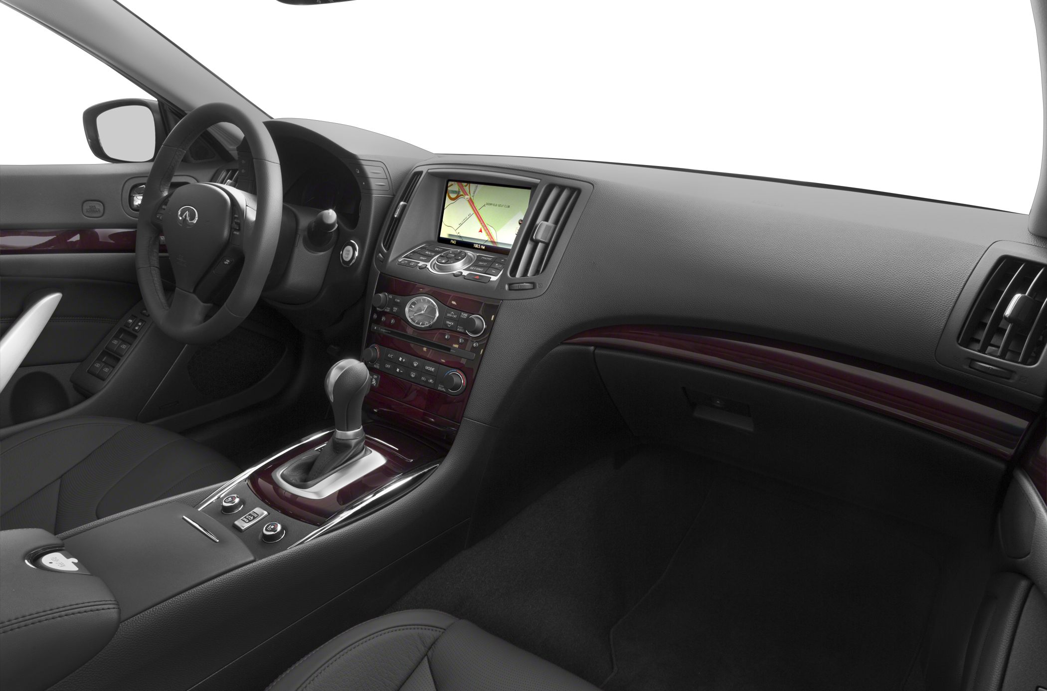 Luxury interior with dashboard, infotainment screen, automatic gear shift