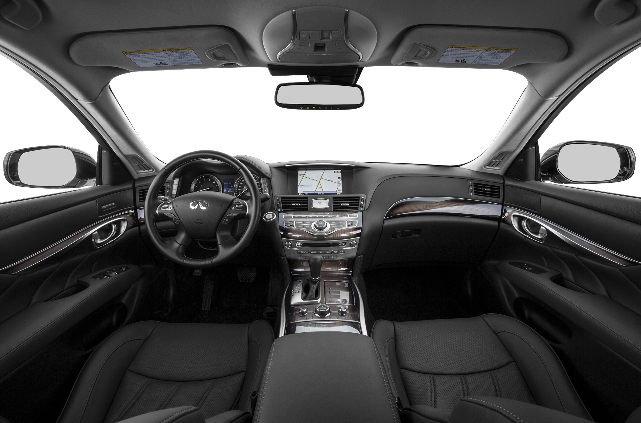 Luxury interior with dashboard, steering wheel, and navigation screen.