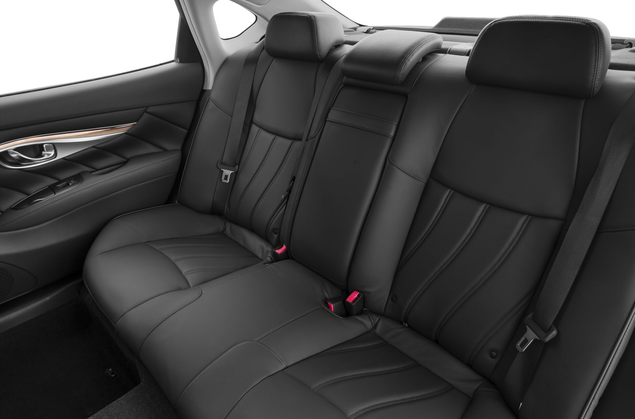 Luxurious black leather rear seat with headrests and seatbelts