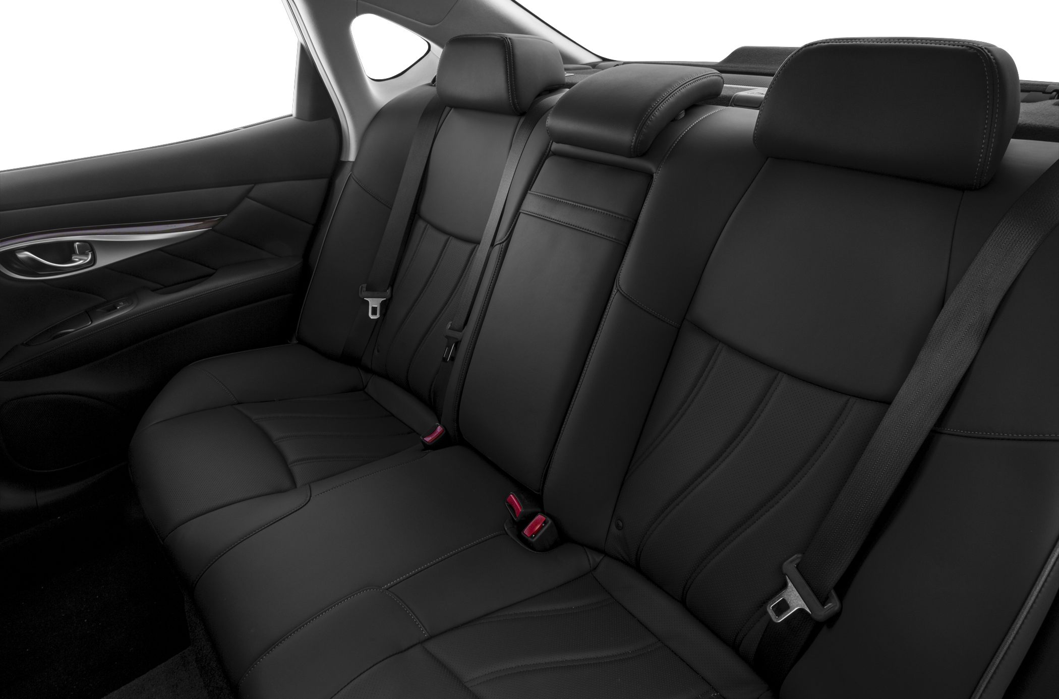 Black leather rear seats with stitching and armrest