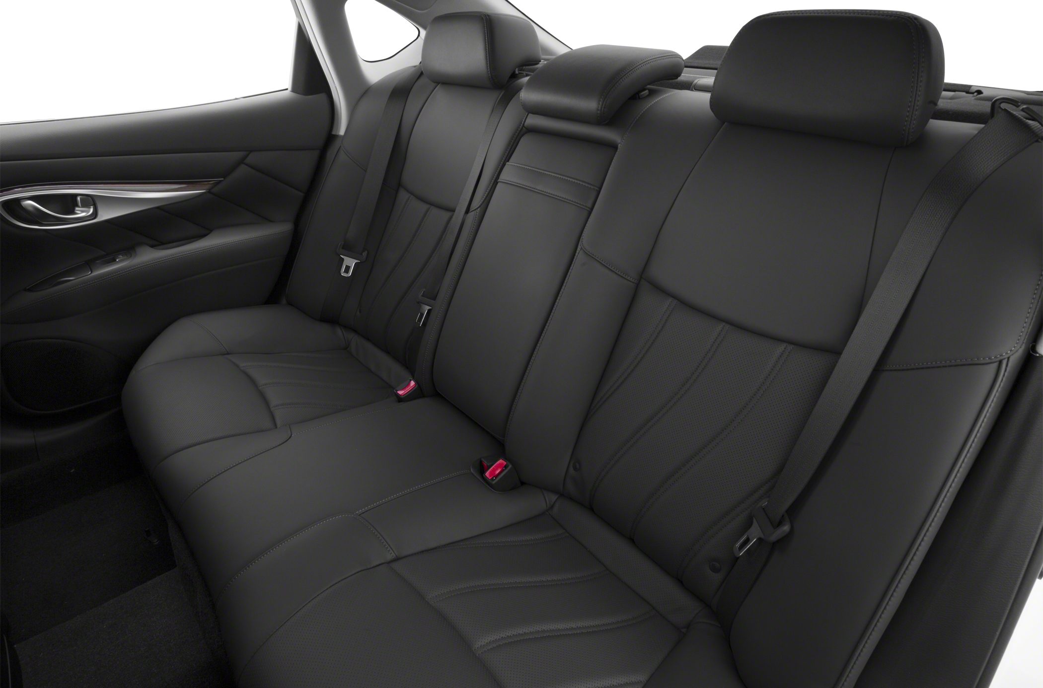 Black leather rear seat with headrests and seatbelts