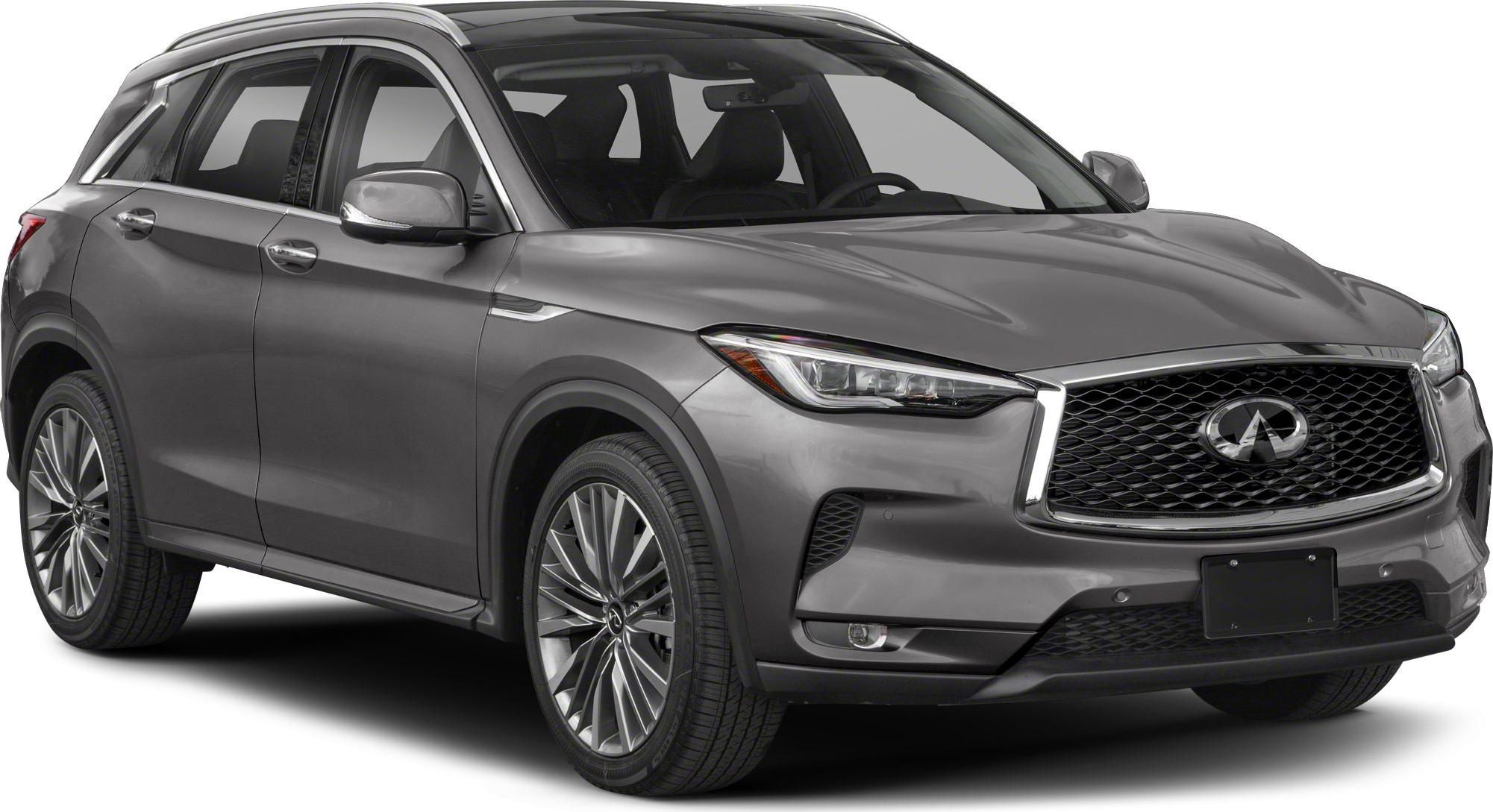 Front side view of luxury SUV with LED headlights and alloy wheels