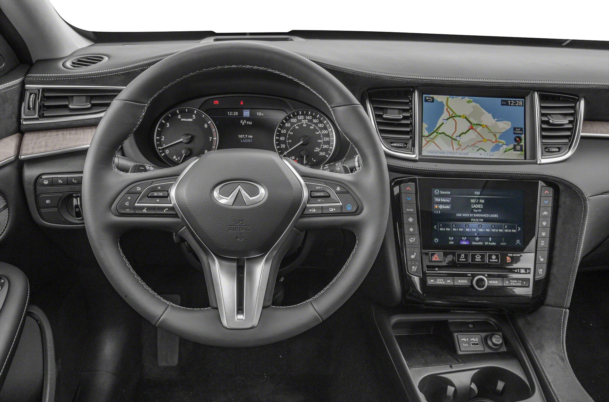 Digital dashboard and dual infotainment screens with multifunction steering wheel