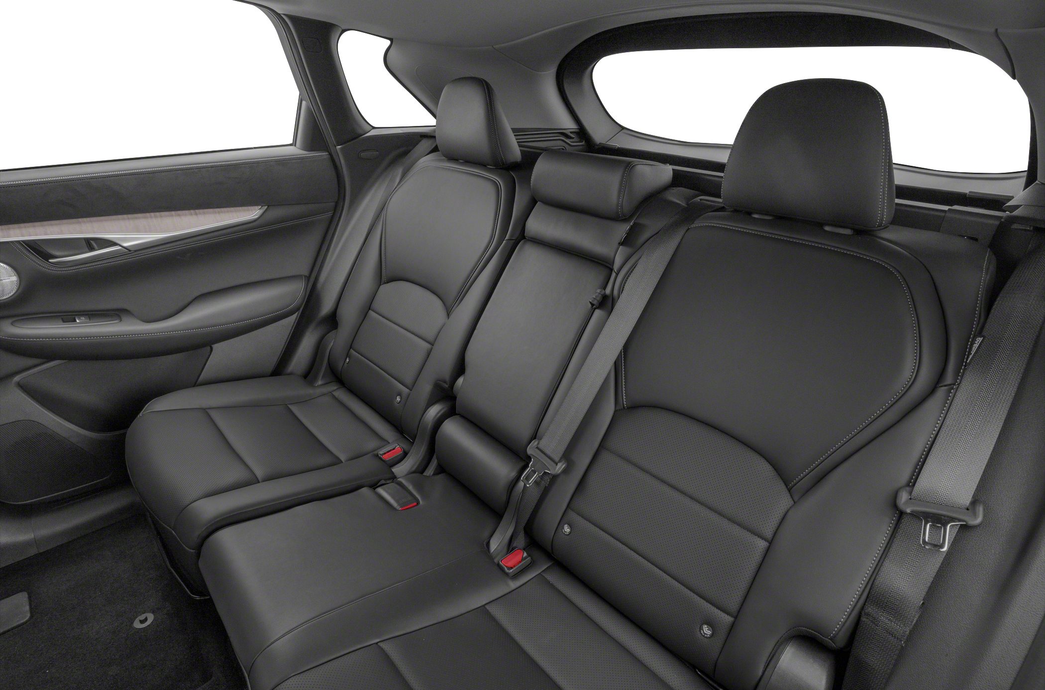 Premium rear leather seats with safety belts and headrests