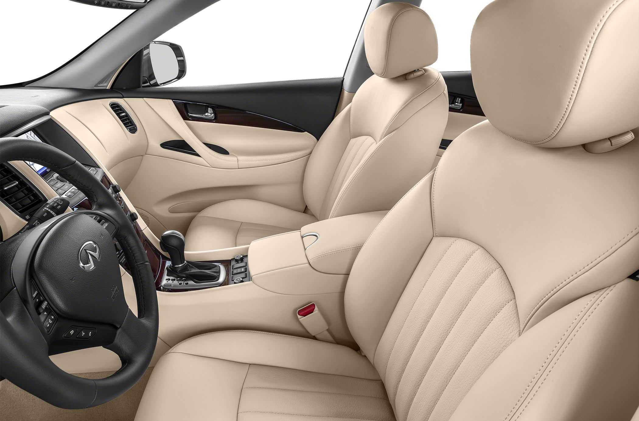 Beige leather seats and luxury interior features.