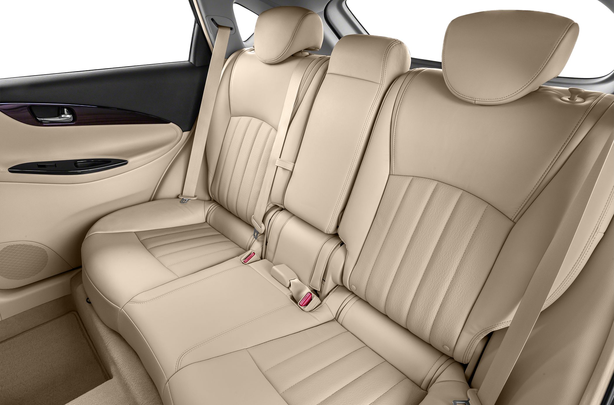 Beige leather rear seats with headrests and seat belts