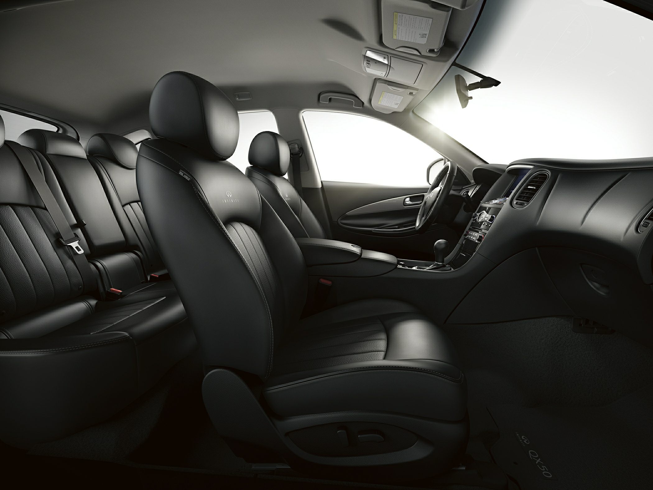 Black leather seats and elegant interior dashboard with ergonomic design.