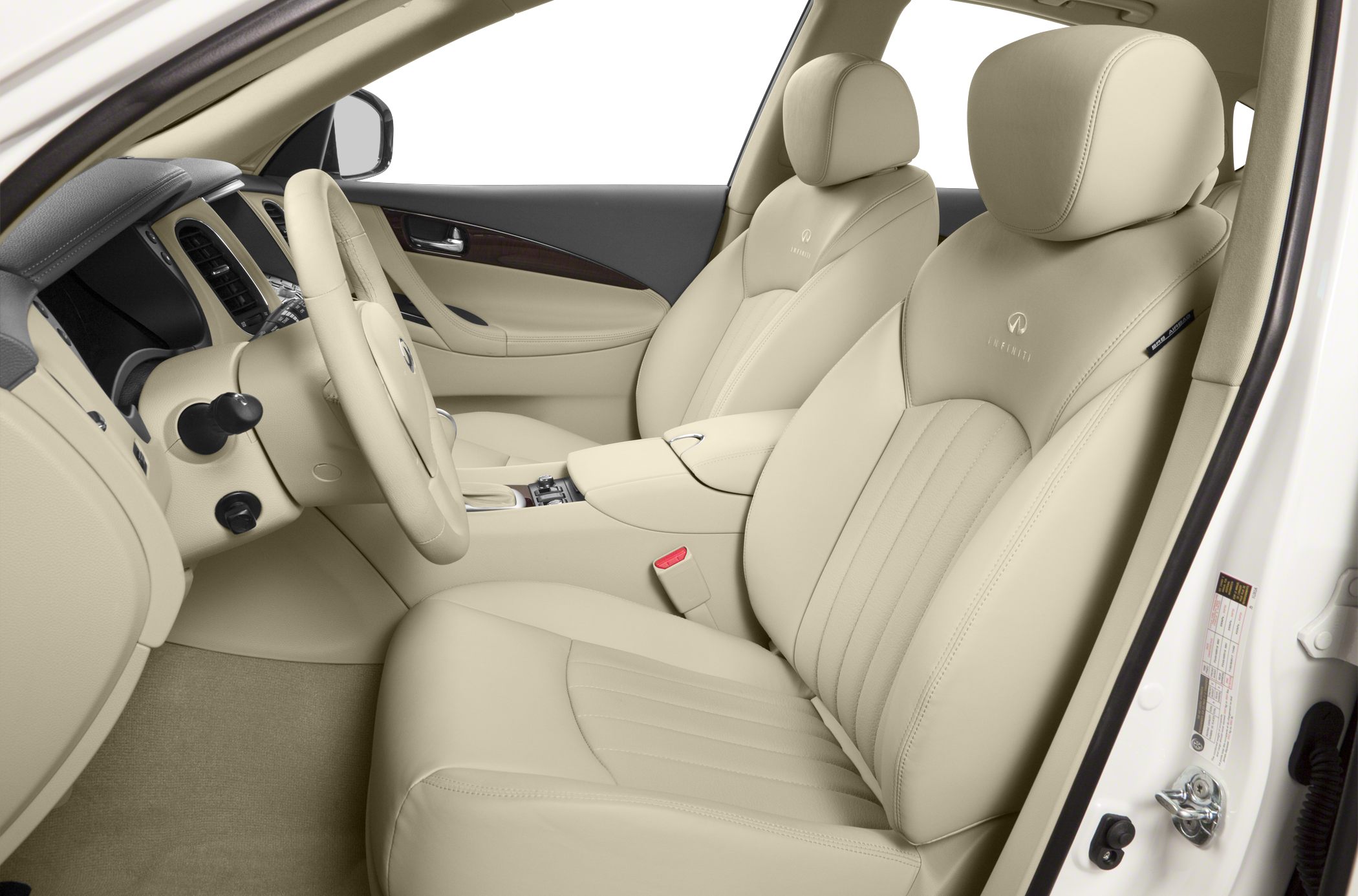 Beige leather seats with detailed stitching and matching door panel