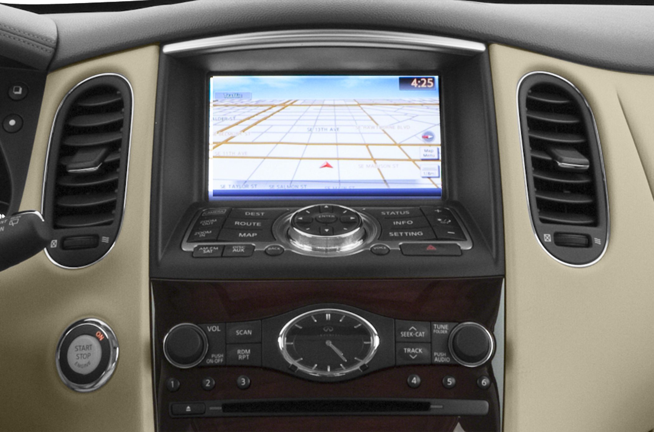 Navigation system, analog clock, multimedia controls in center console