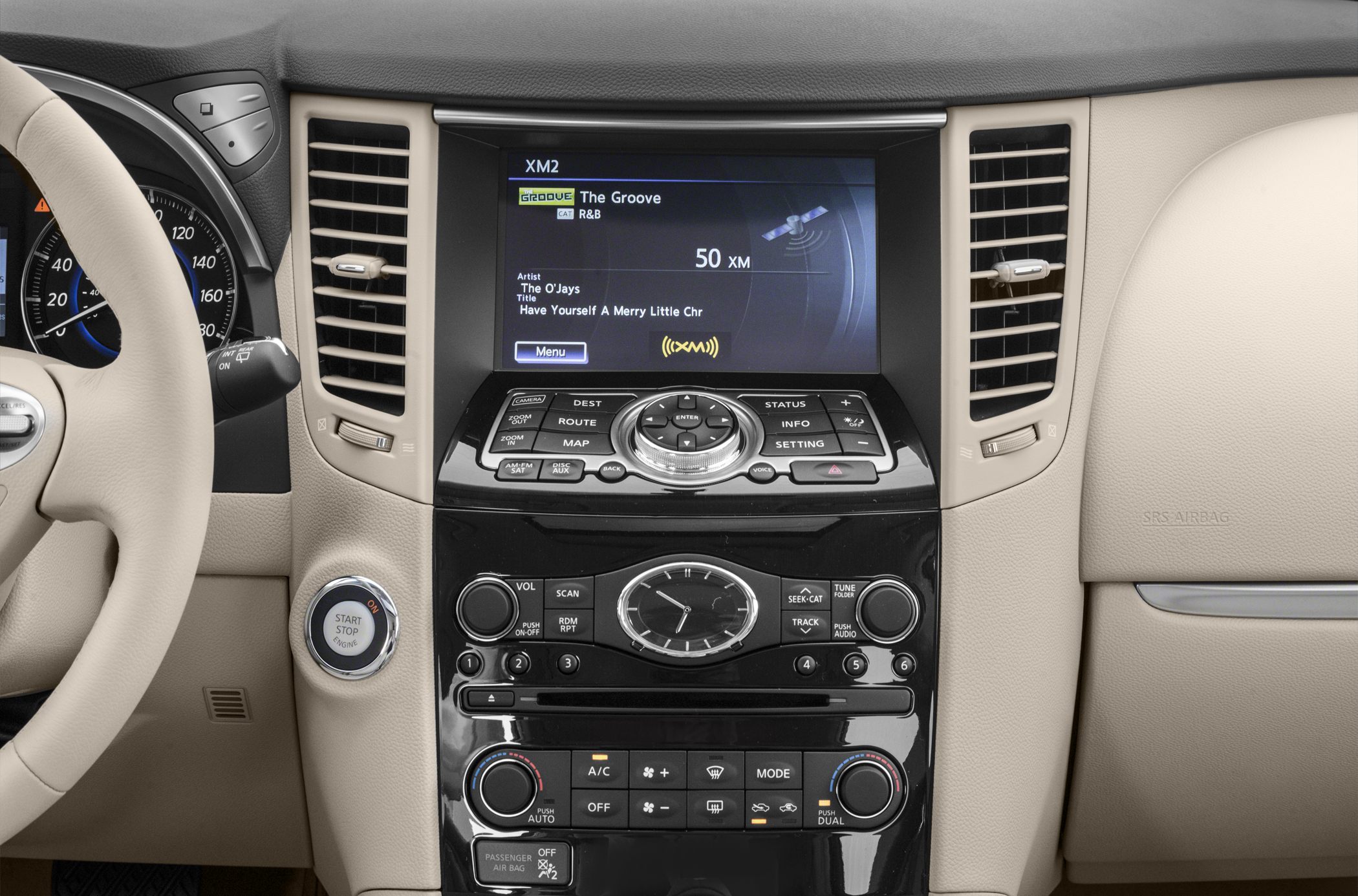 Luxury car interior with digital media screen and control panel