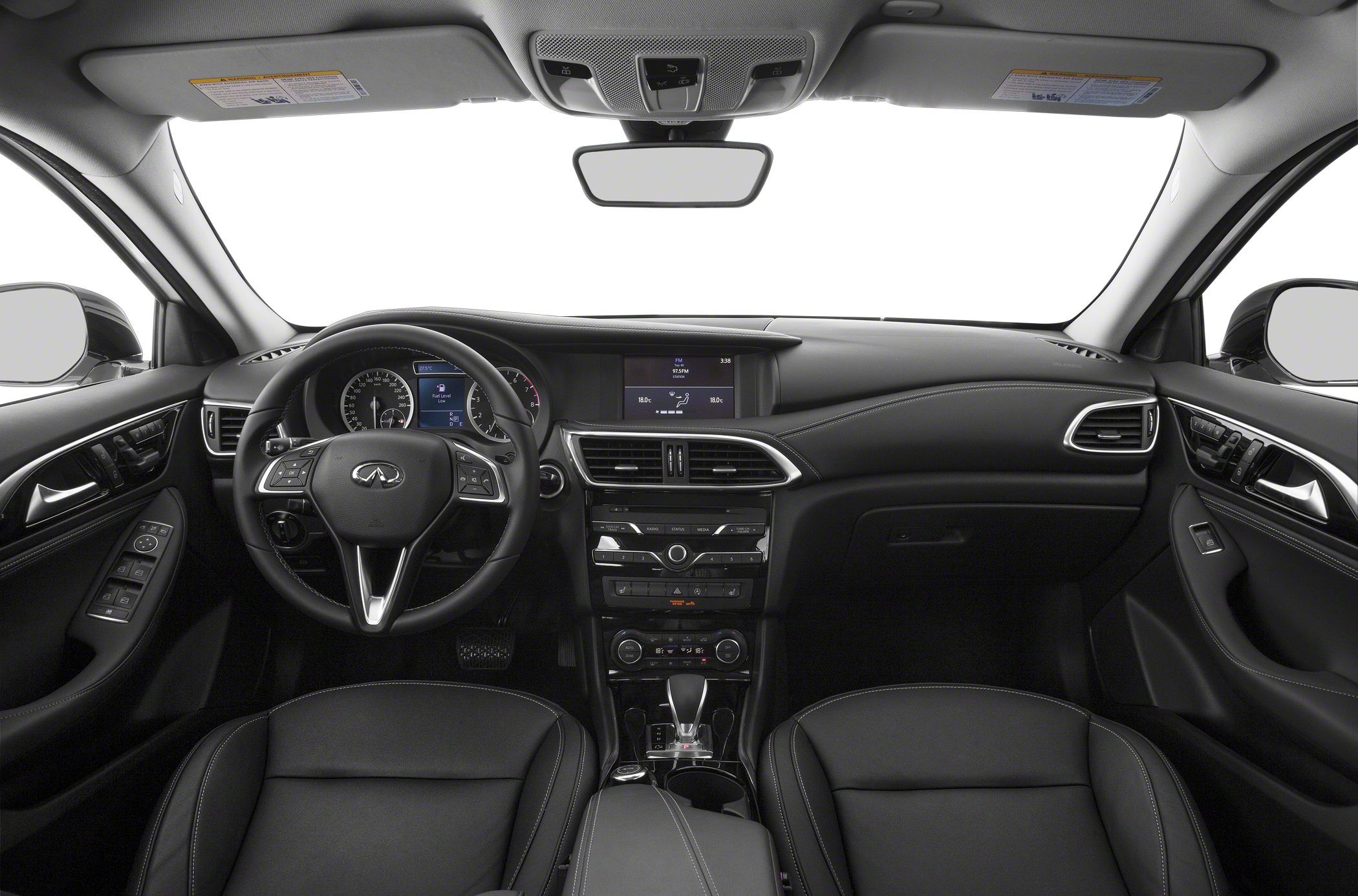 Modern car dashboard with multifunction steering wheel and infotainment screen