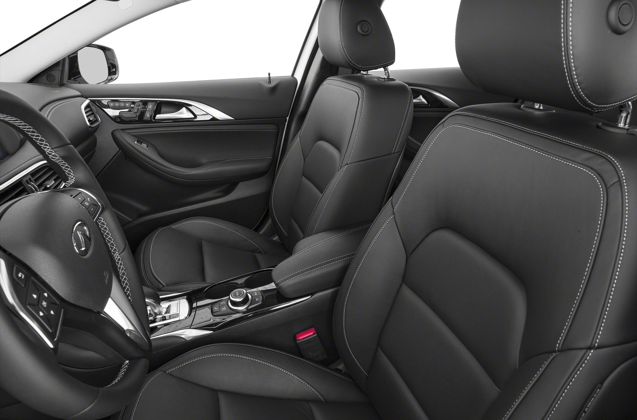 Premium leather seats and modern car cockpit with detailed stitching