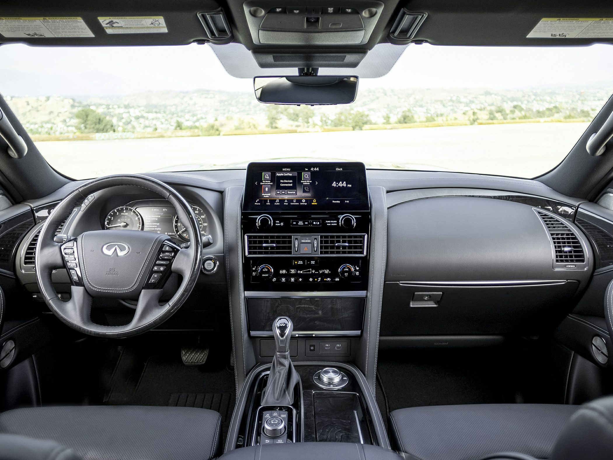Modern dashboard and multifunction steering wheel with touchscreen display