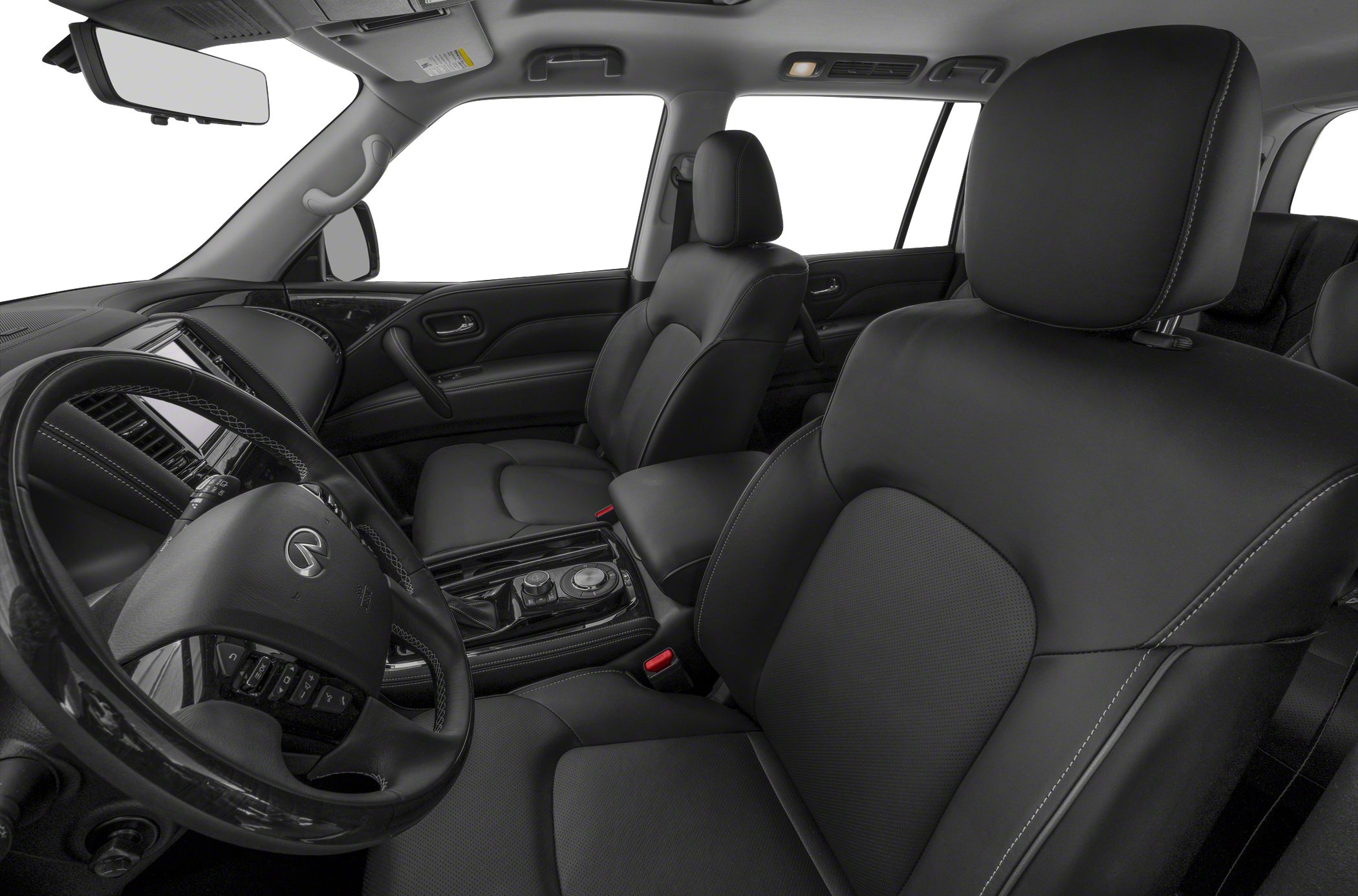 Luxurious black leather interior with detailed stitching and advanced controls