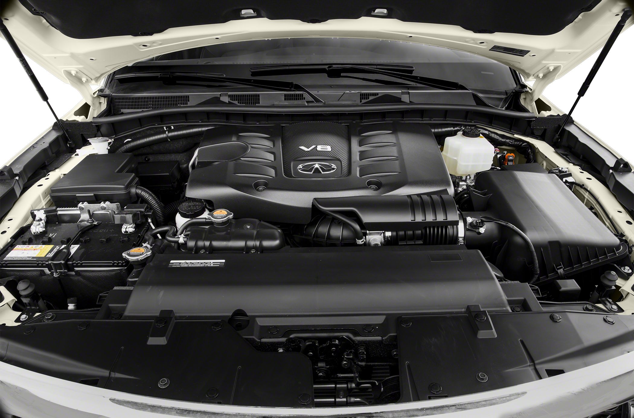 V8 engine with clean, organized compartment and engine cover