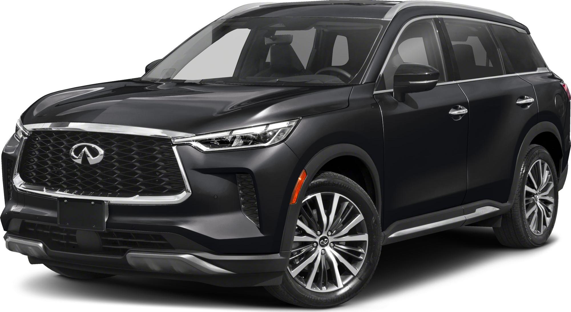 Front and side view of a black luxury SUV with distinctive grille and alloy wheels