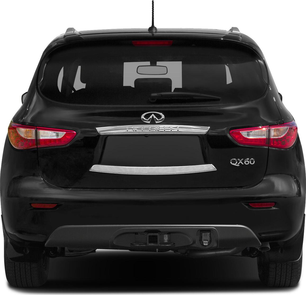 Rear view of SUV with split tail lights, chrome trim, roof antenna