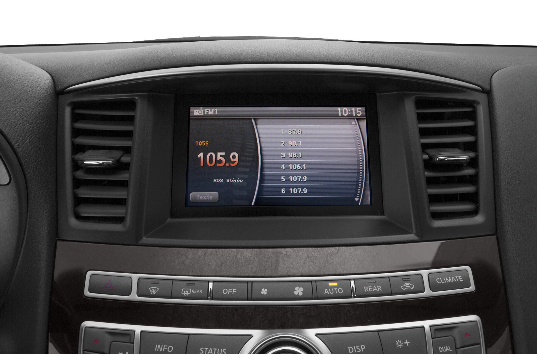 Infotainment screen and climate control buttons on center console