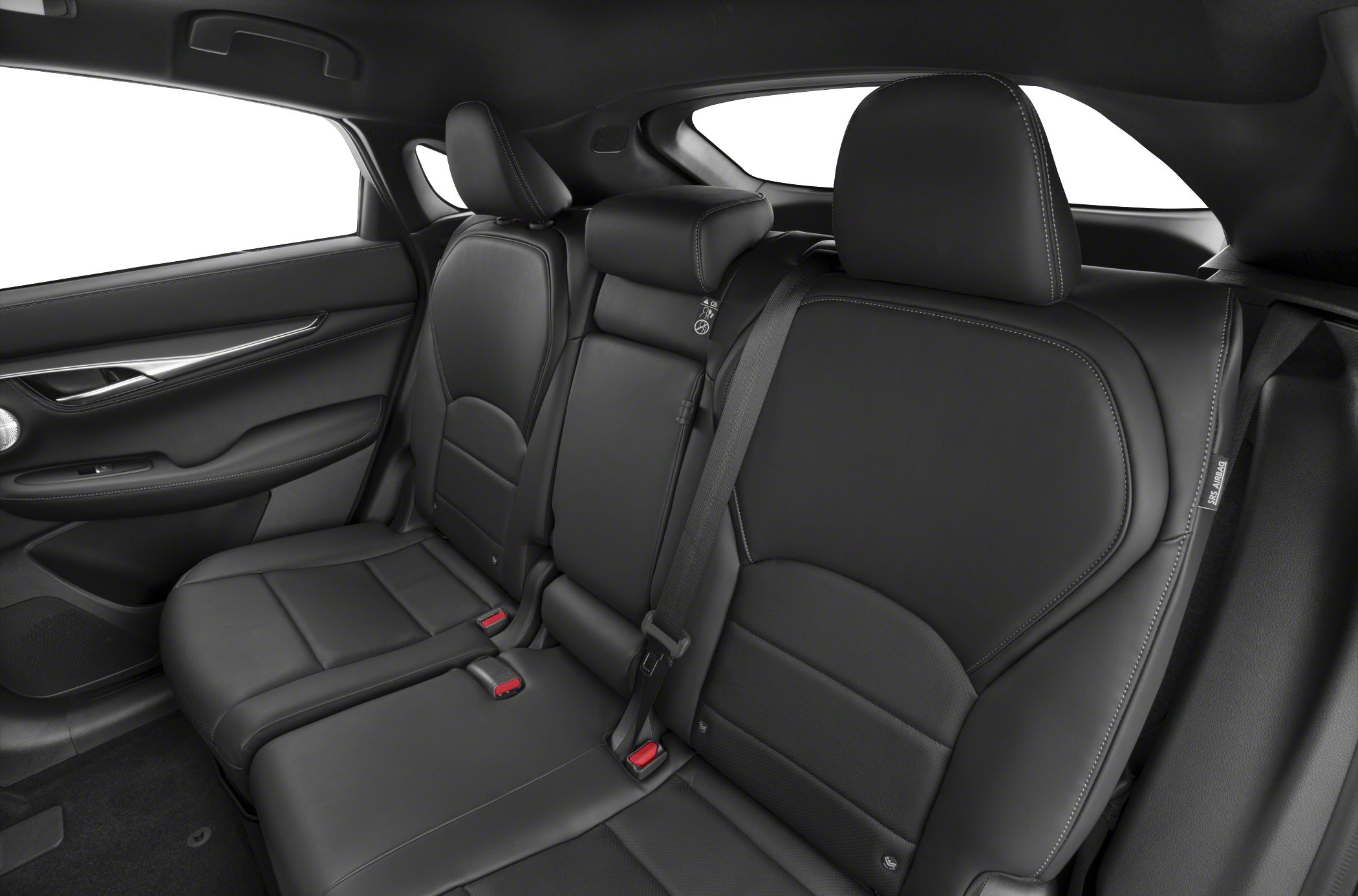 Black leather rear seats with detailed stitching and integrated headrests