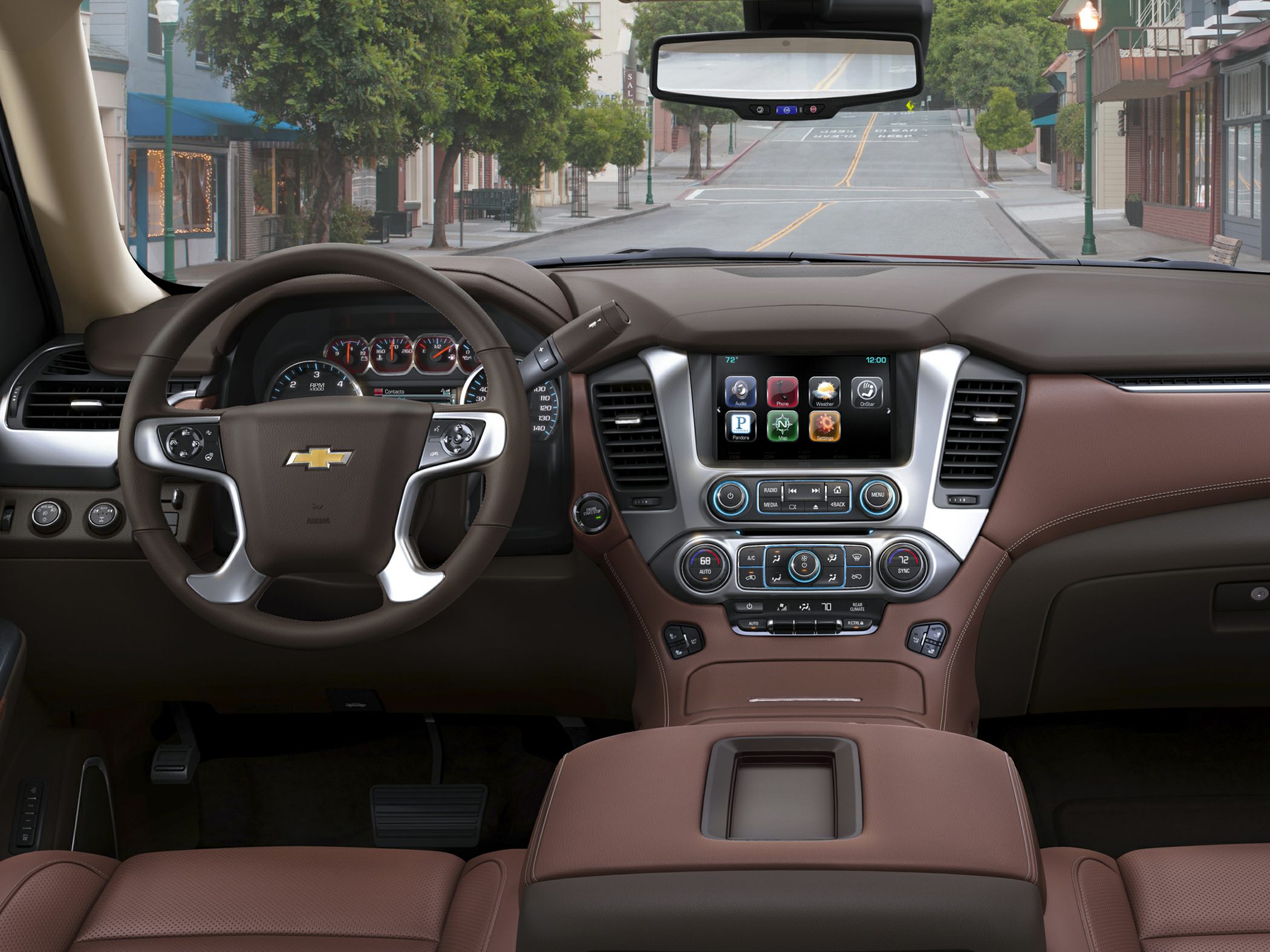 Interior dashboard with steering wheel and infotainment system