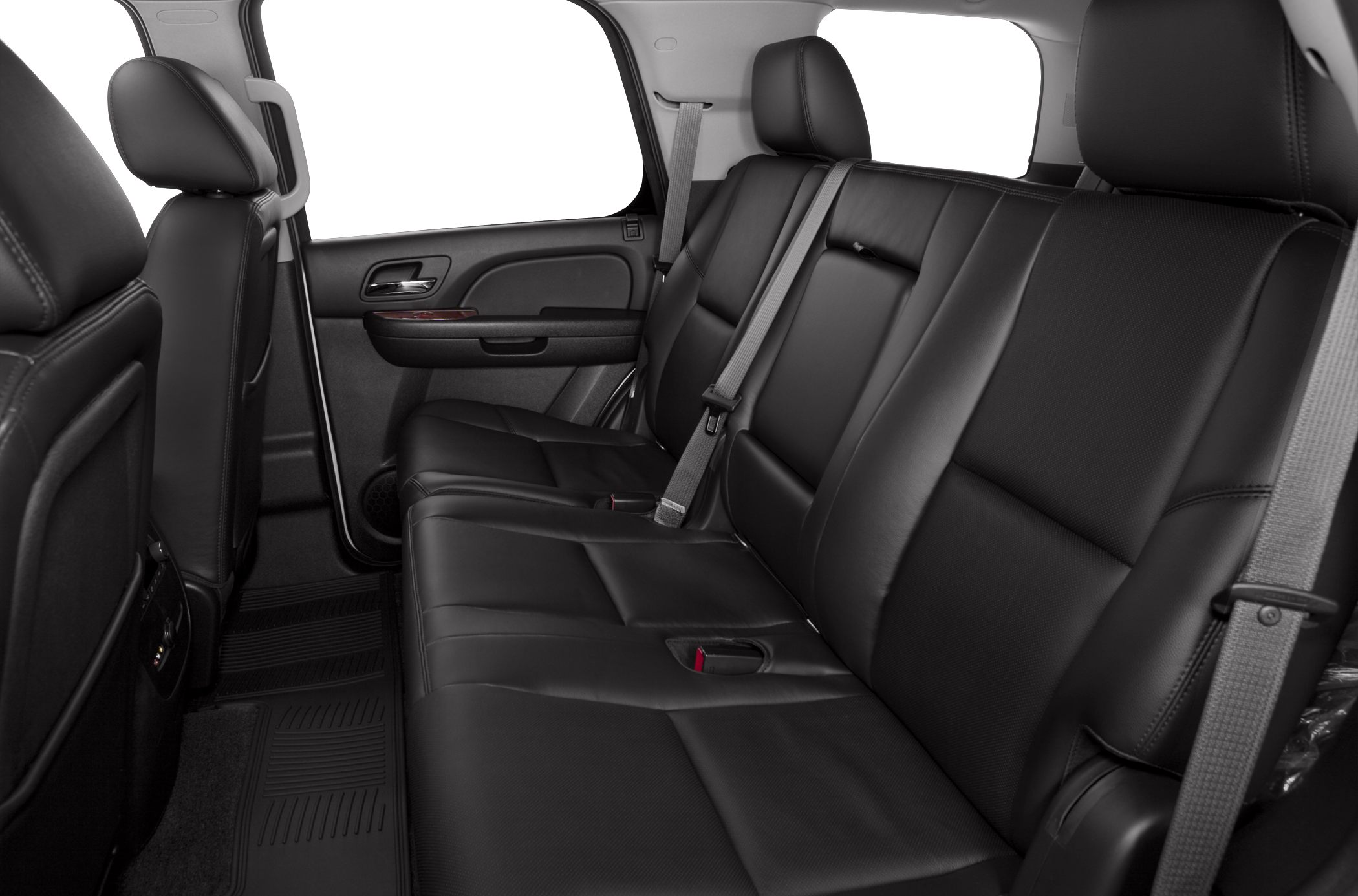 Black leather rear seats with seatbelts and door panel